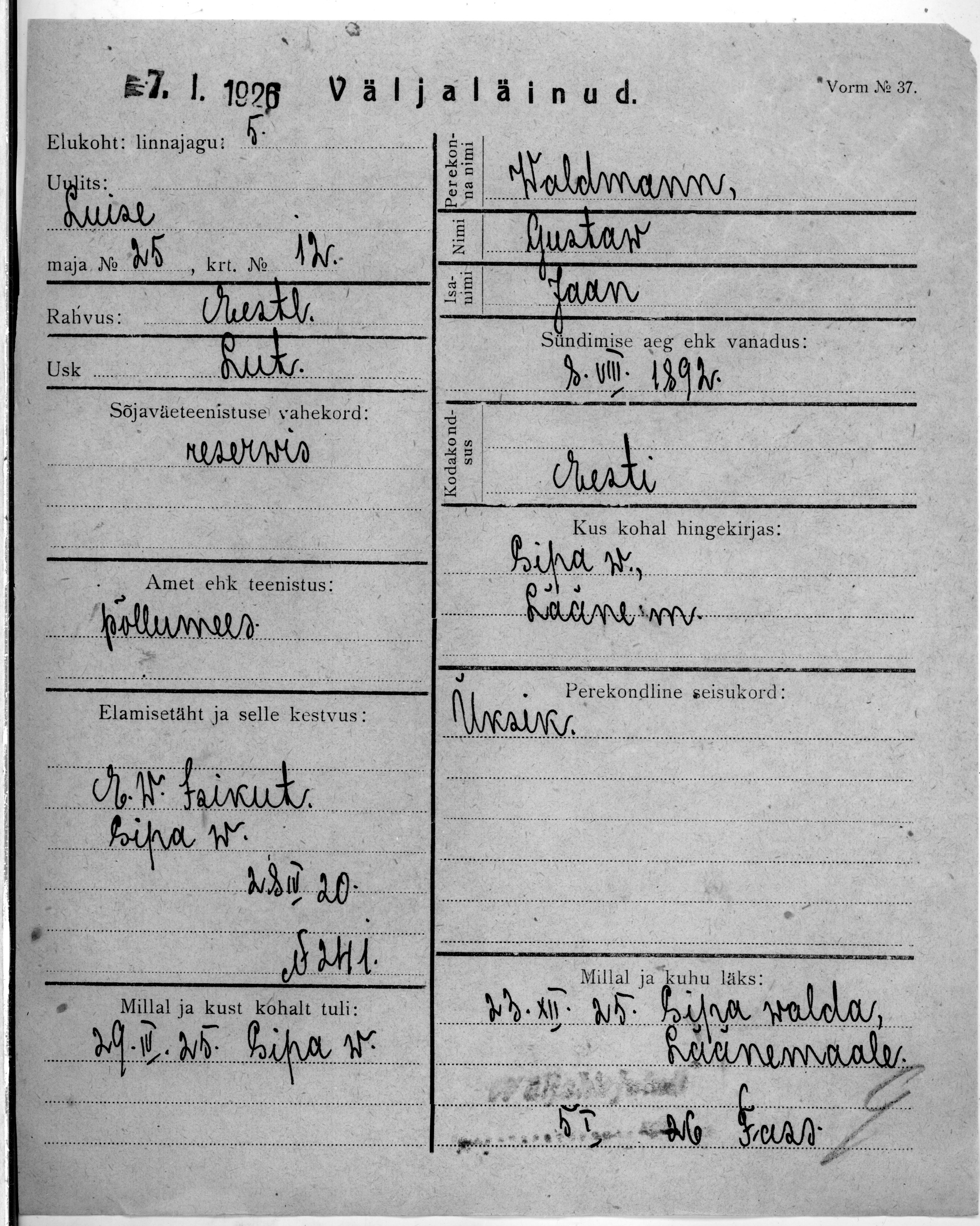 Waldmann, Gustaw, Jaan