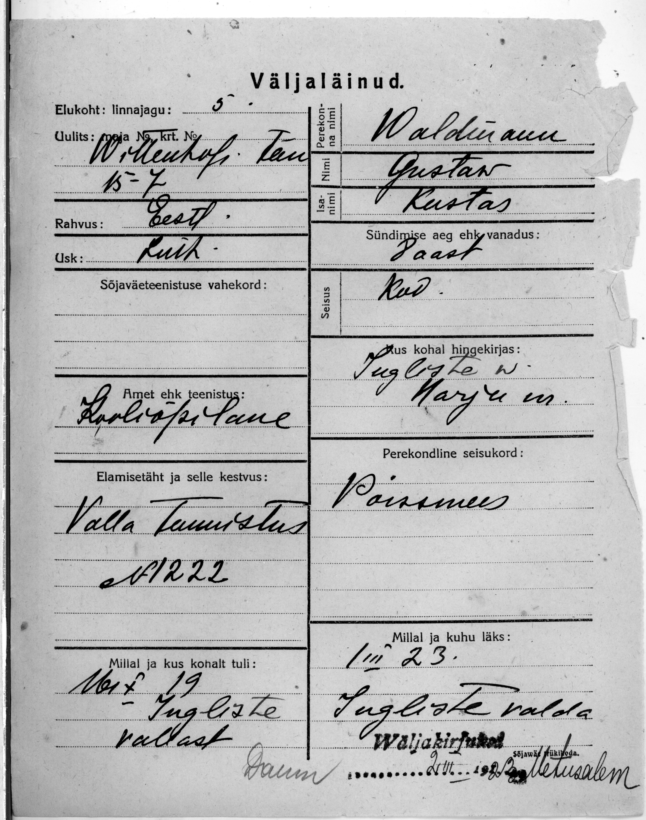 Waldmann, Gustaw, Kustas