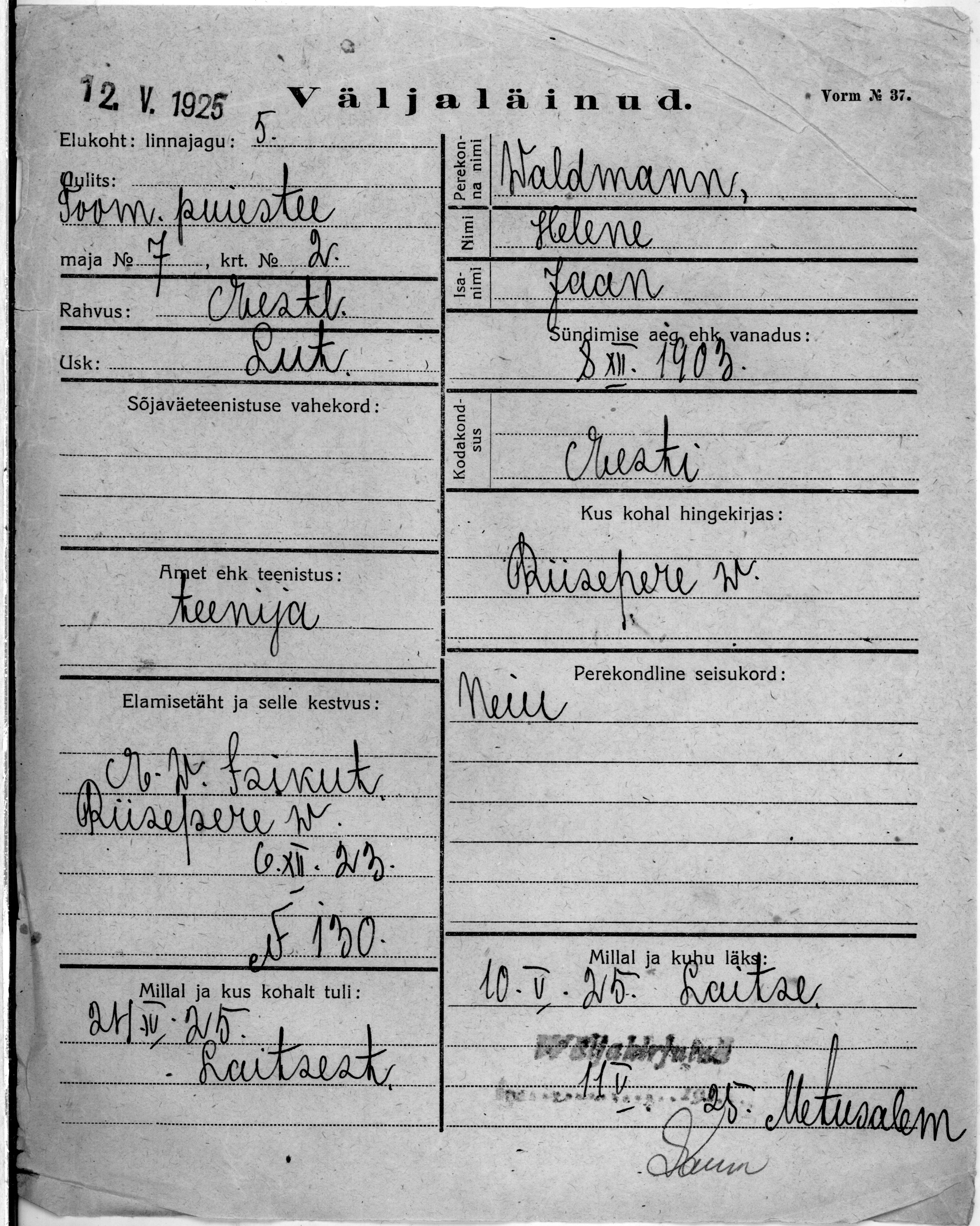 Waldmann, Helene, Jaan