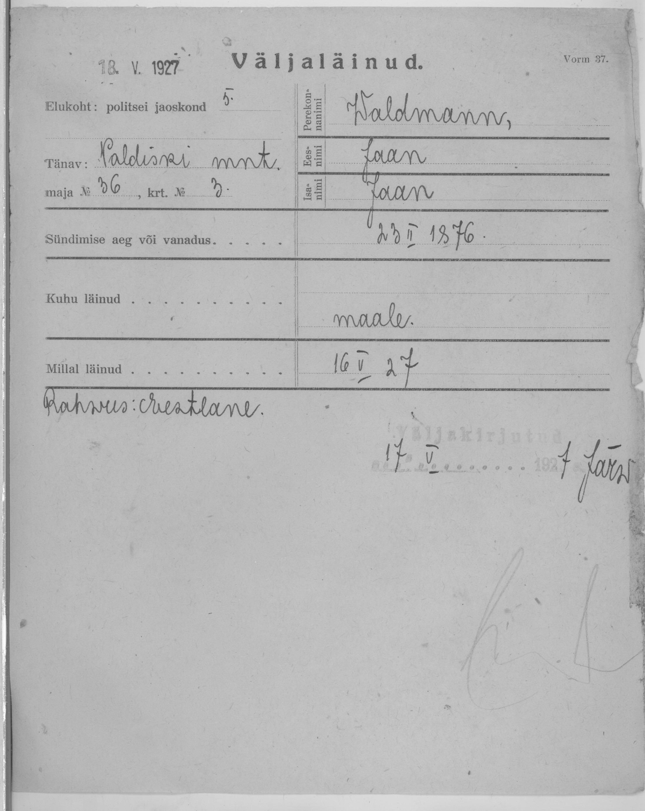 Waldmann, Jaan, Jaan