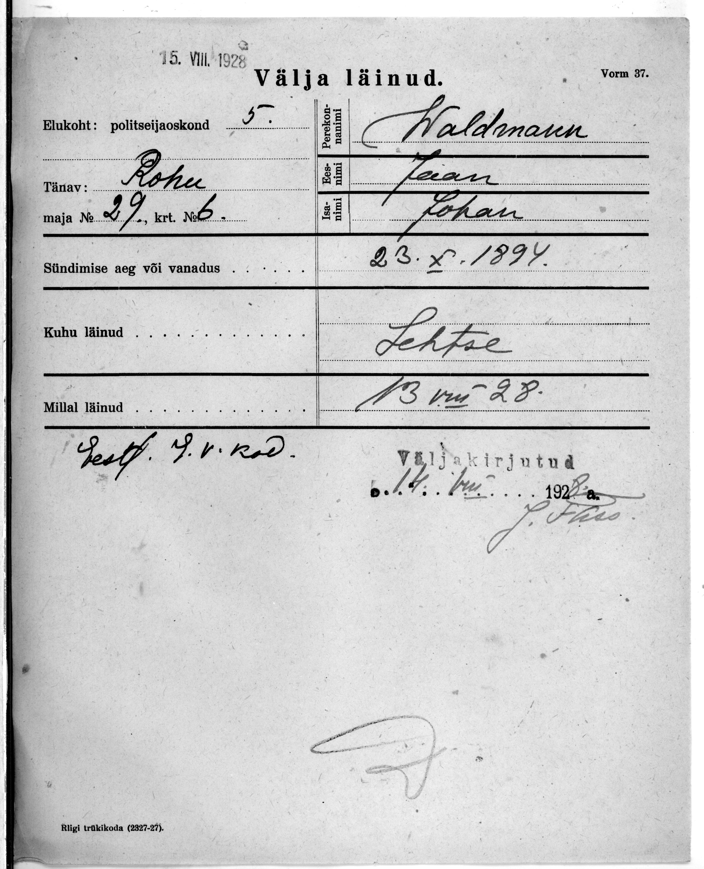 Waldmann, Jaan, Johan