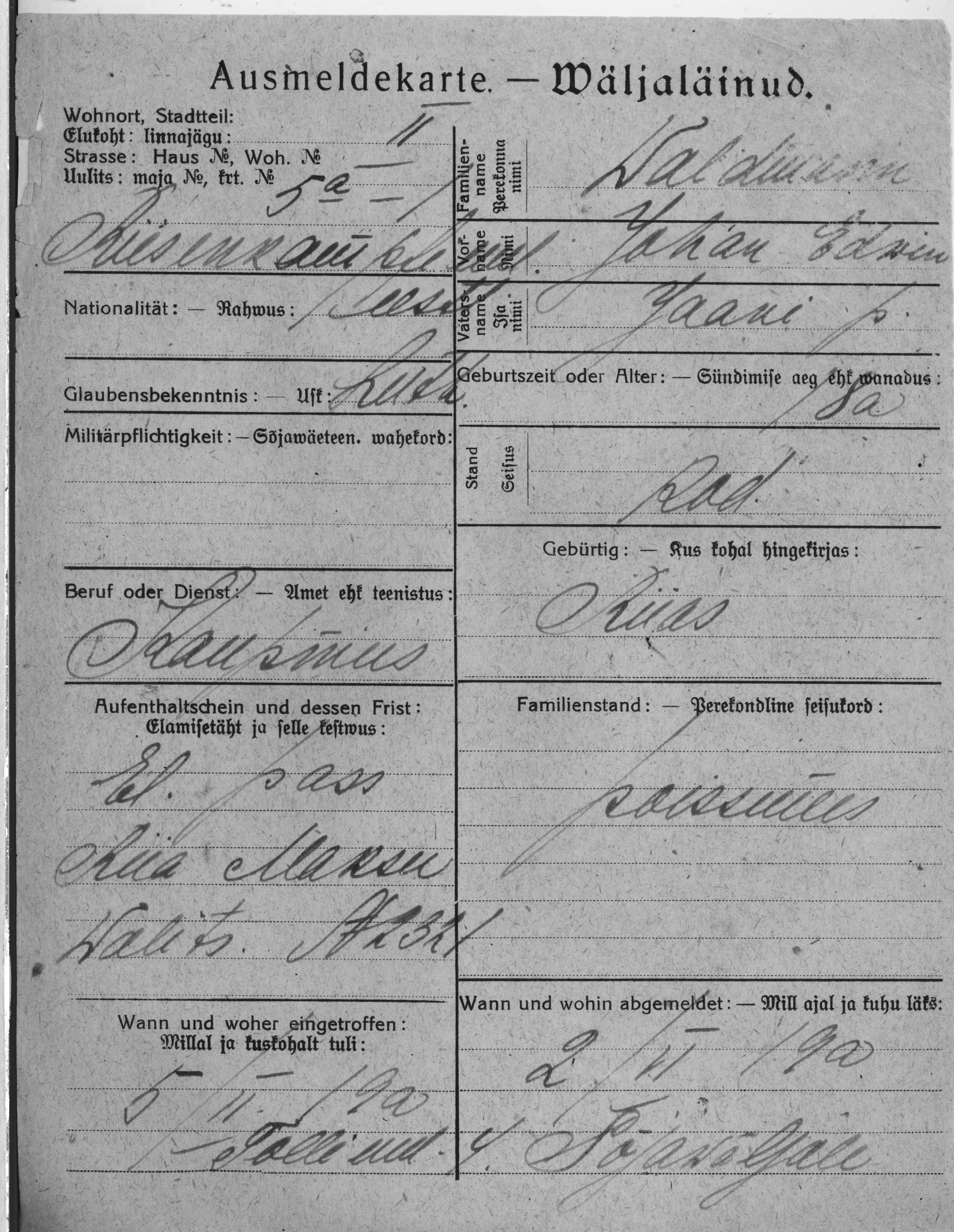 Waldmann, Johan edwin, Jaan