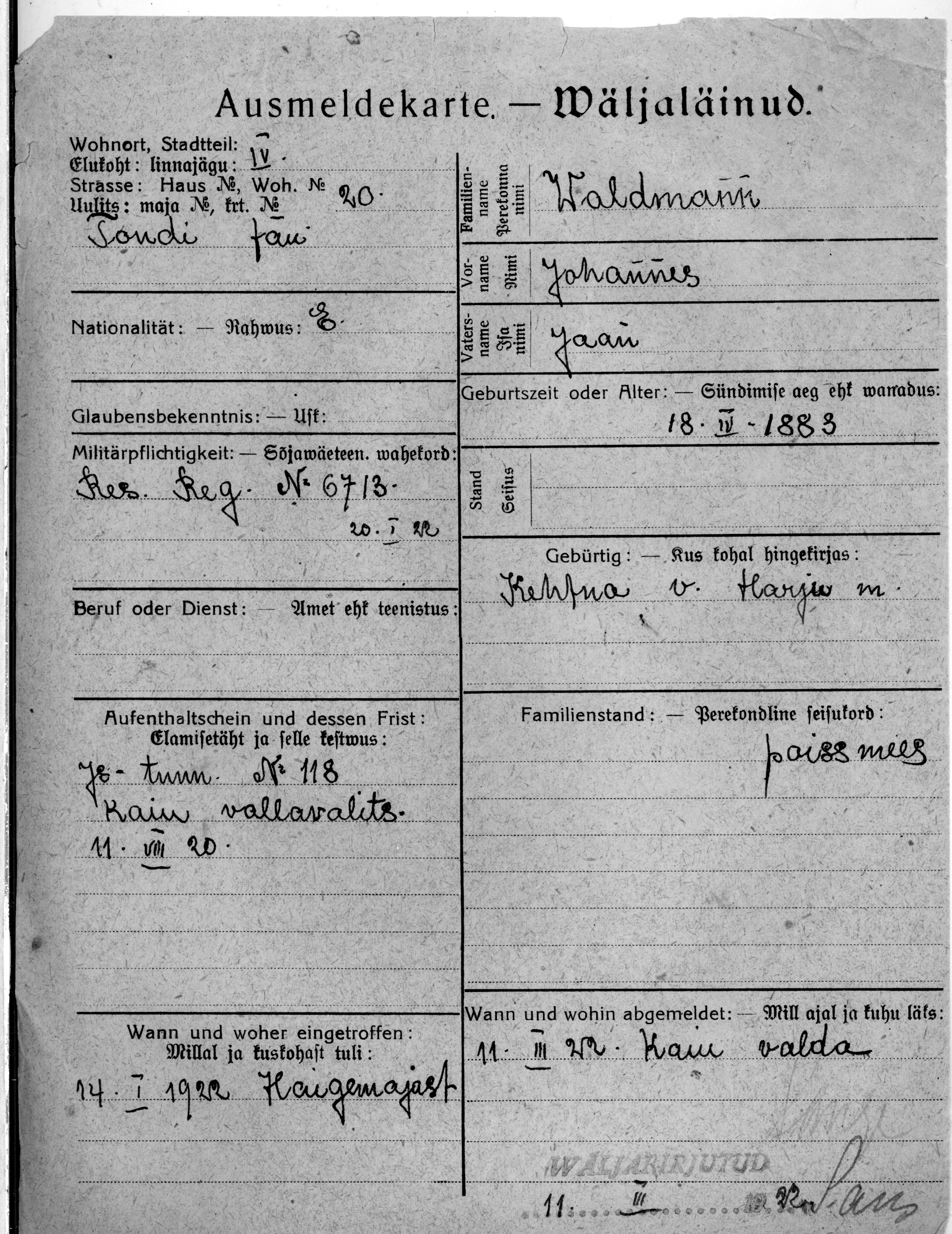 Waldmann, Johannes, Jaan