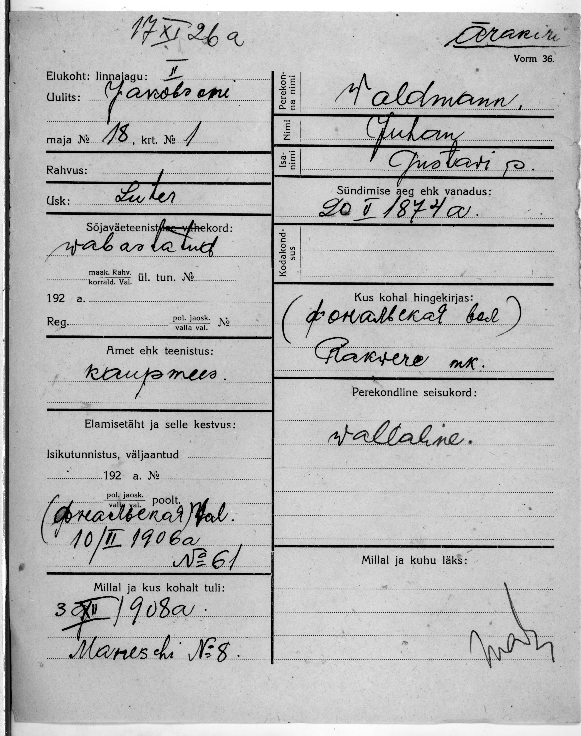 Waldmann, Juhan, Gustaw