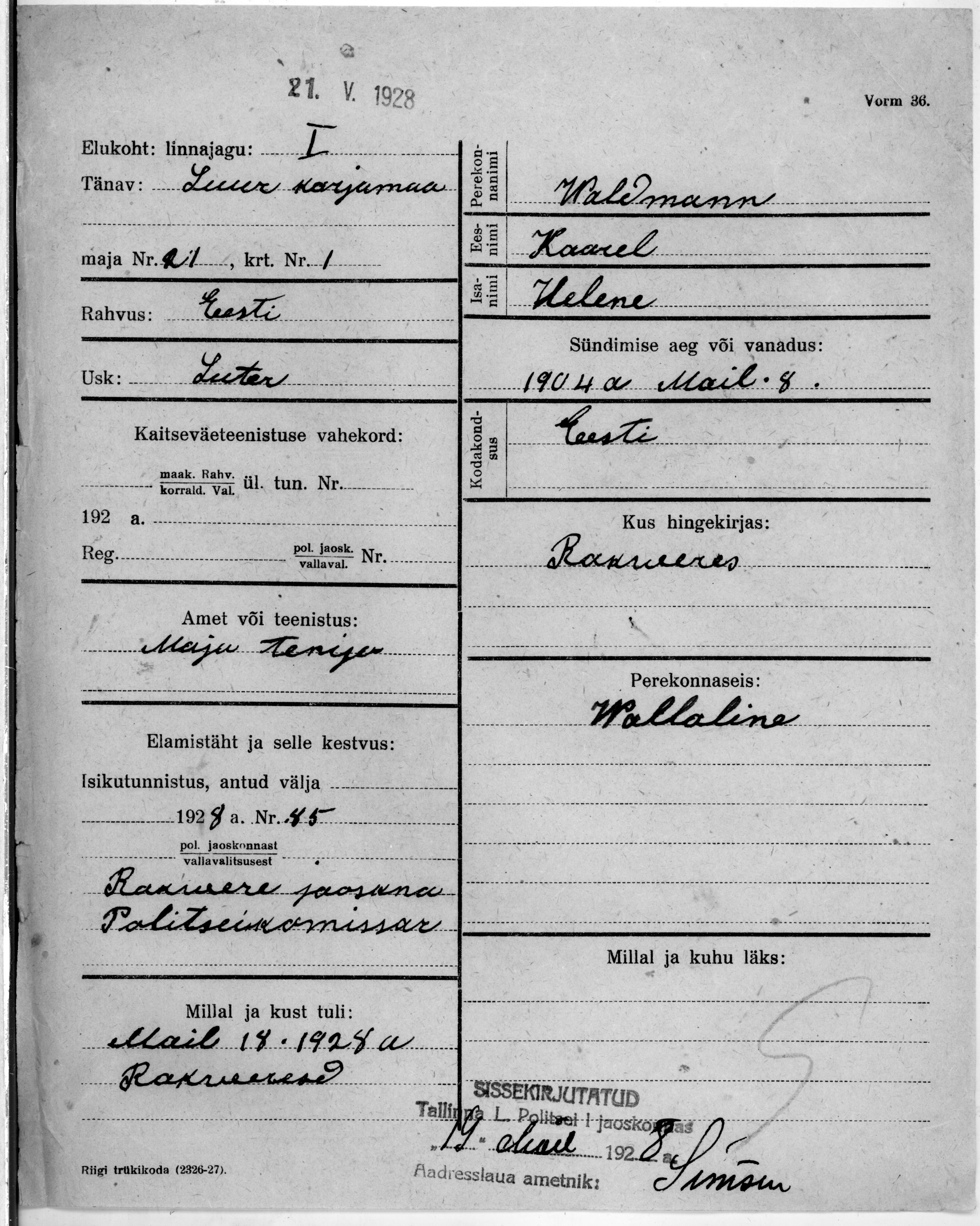 Waldmann, Kaarel, Helene