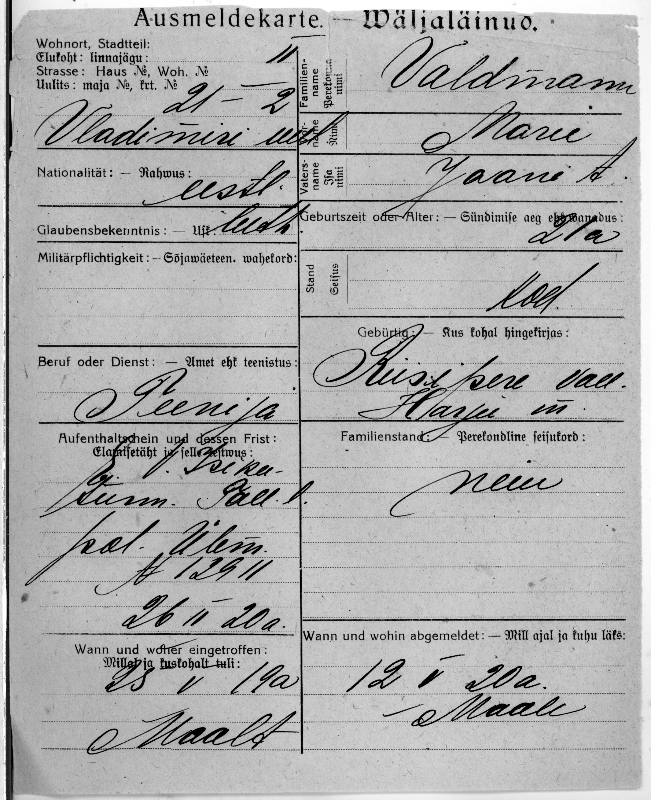 Waldmann, Marie, Jaan