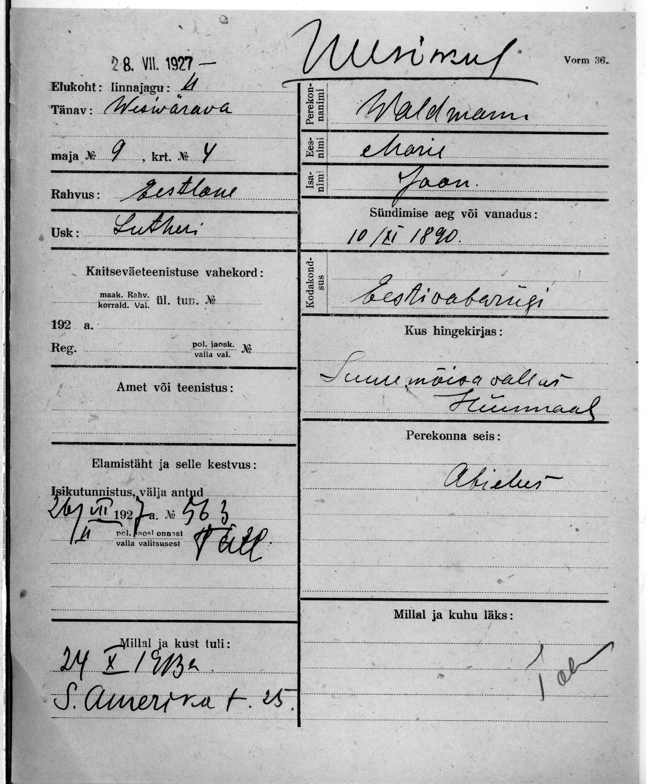 Waldmann, Marie, Jaan