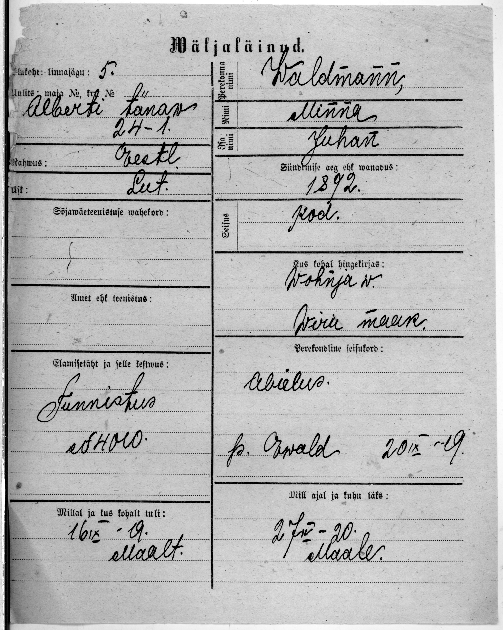 Waldmann, Minna, Juhan