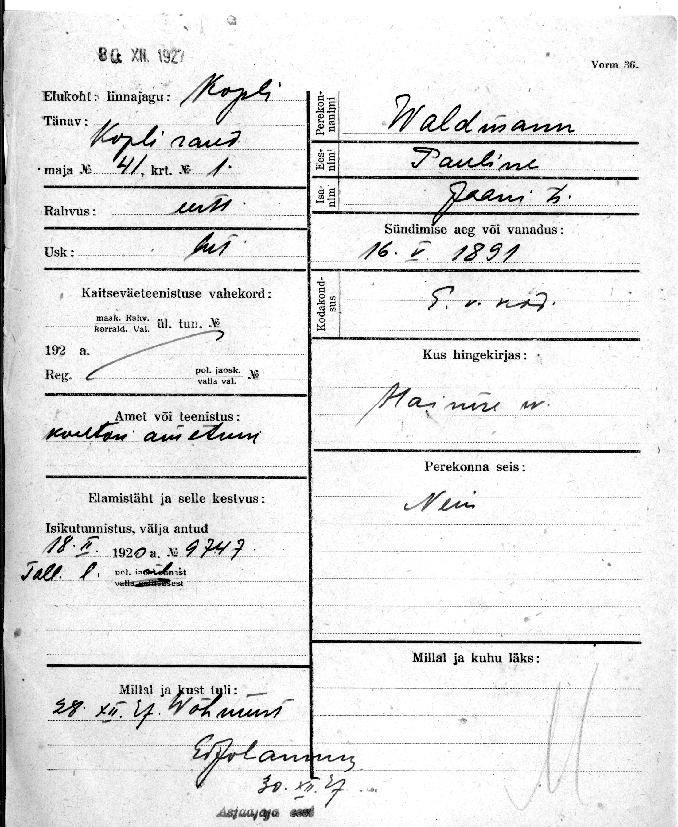 Waldmann, Pauline, Jaan