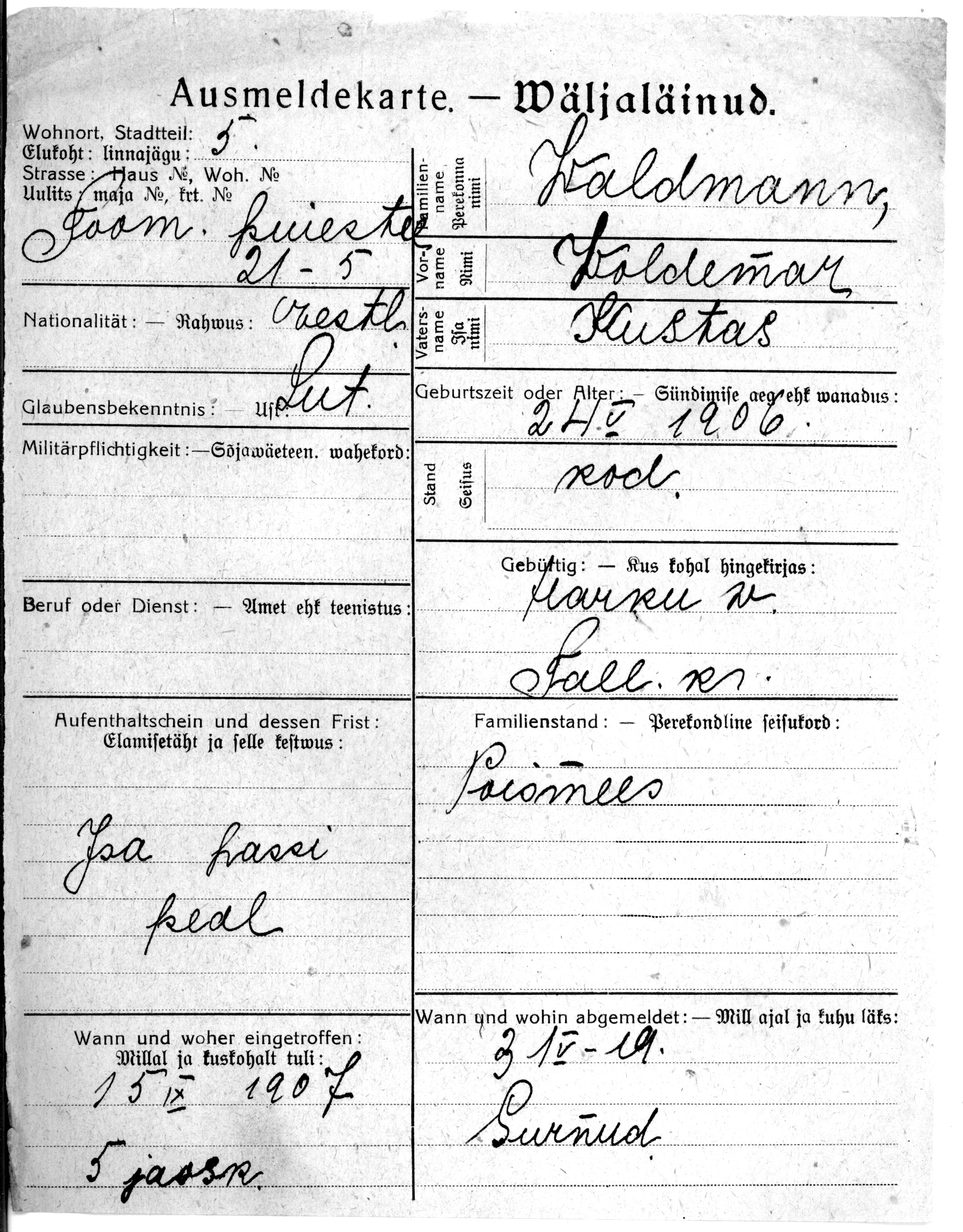 Waldmann, Woldemar, Kustas