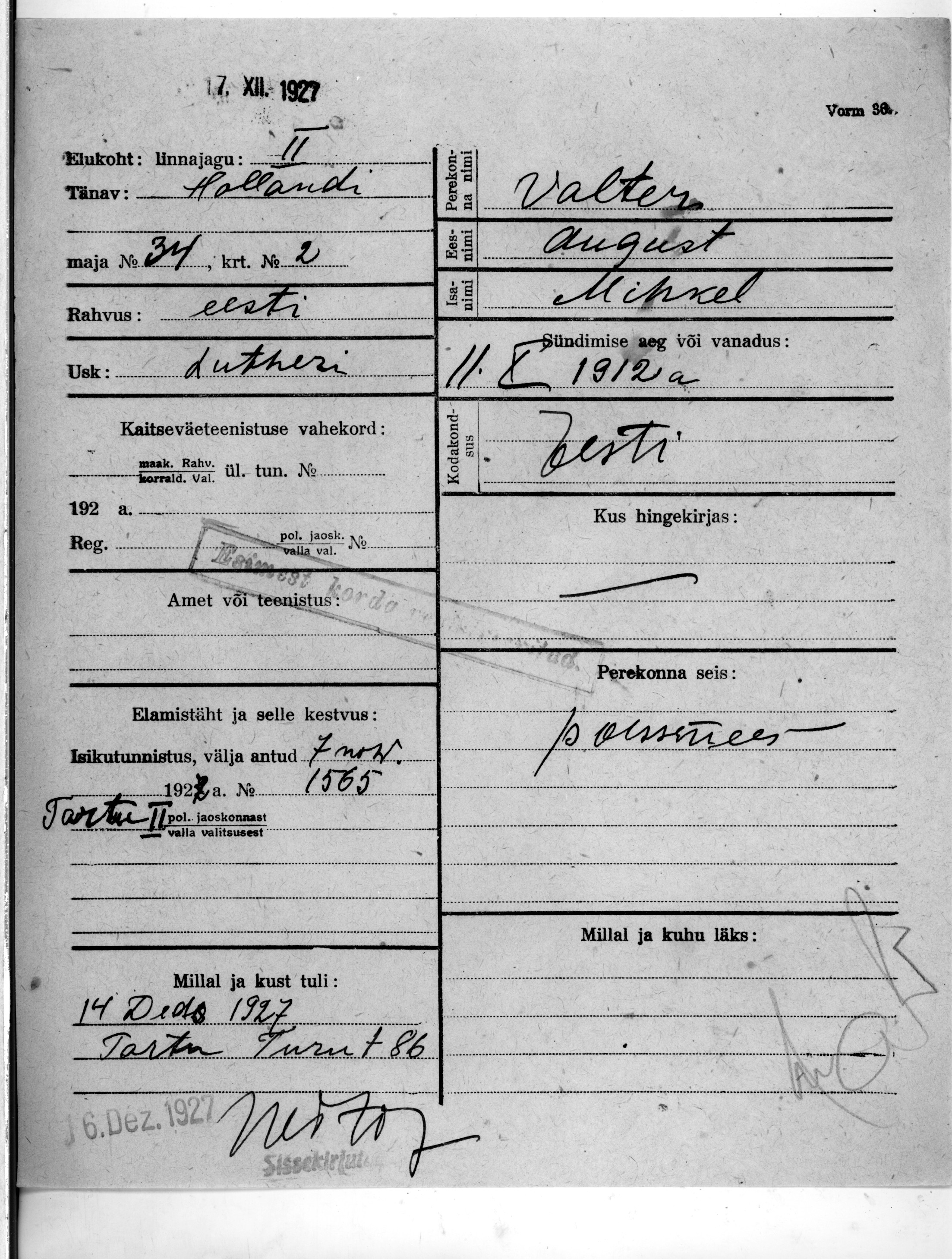 Valter, August, Mihkel