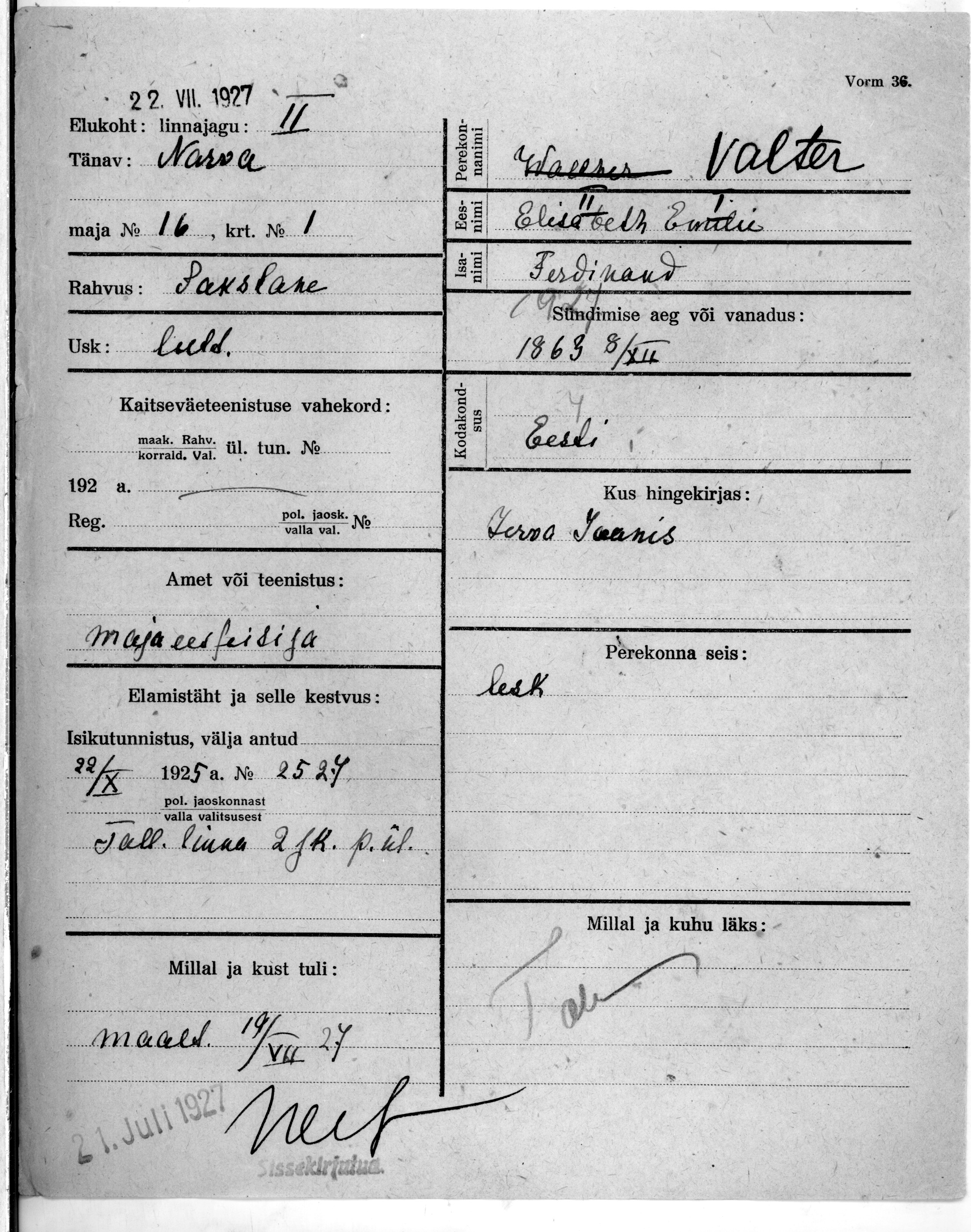 Valter, Emilie-Elisabeth, Ferdinand