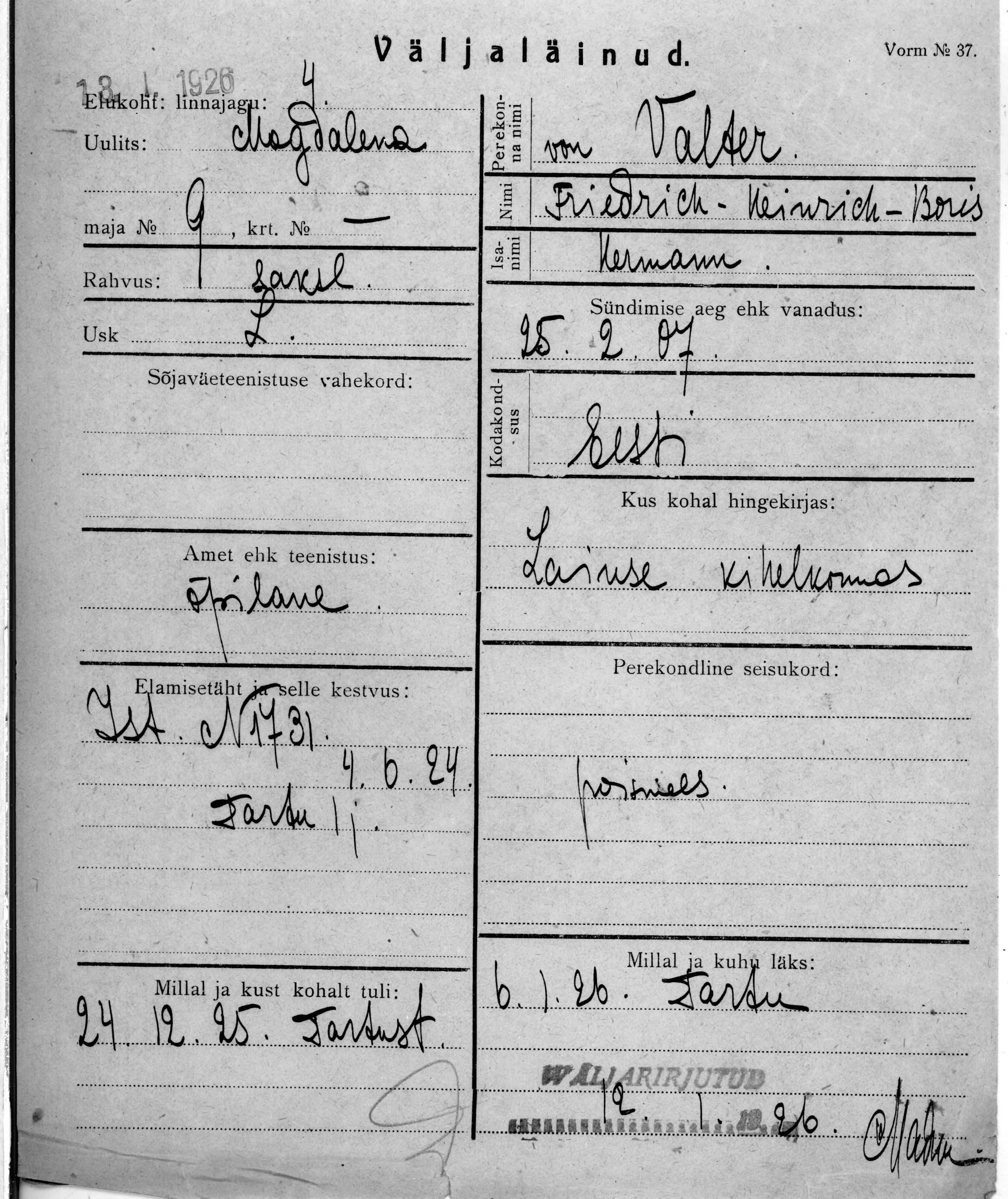 Valter, Friedrich-Heinrich-Boris, Herman