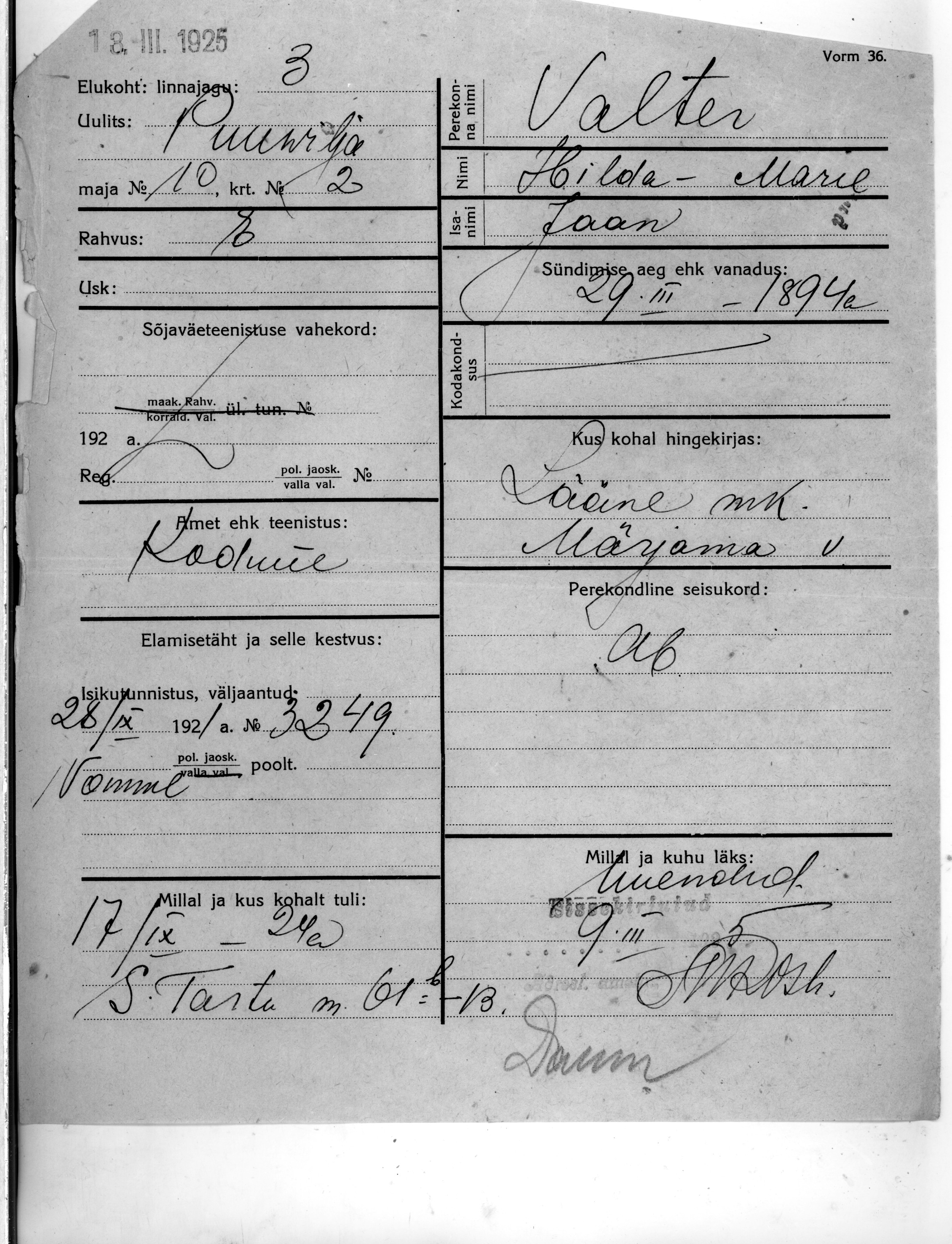 Valter, Hilda-Marie, Jaan