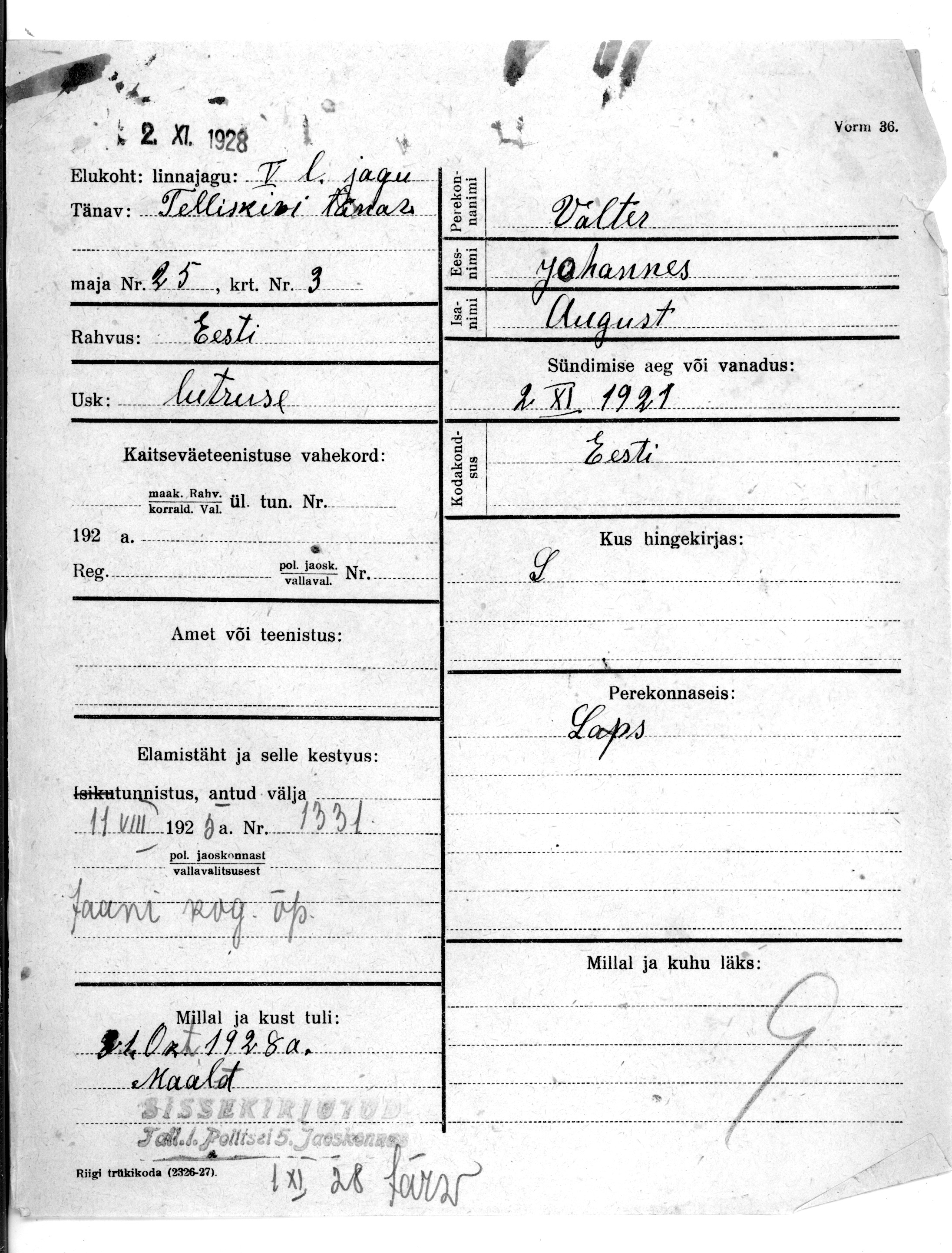 Valter, Johannes, August