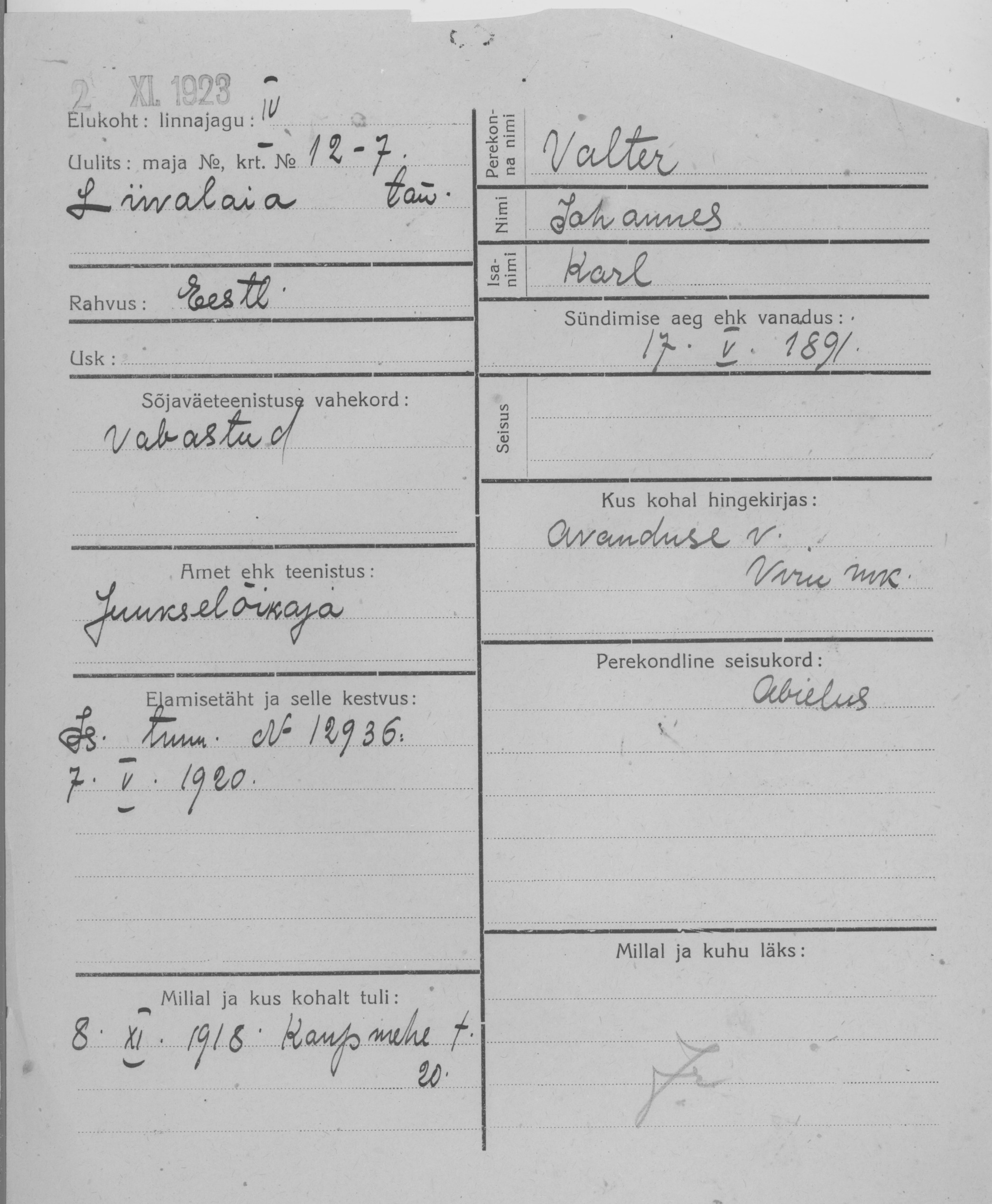 Valter, Johannes, Karl