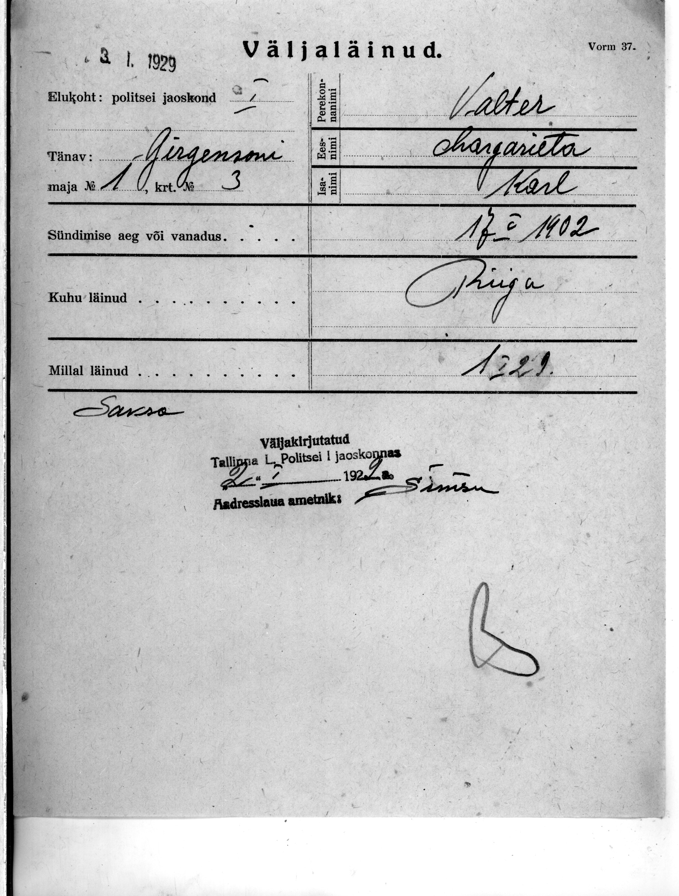 Valter, Margarieta, Karl