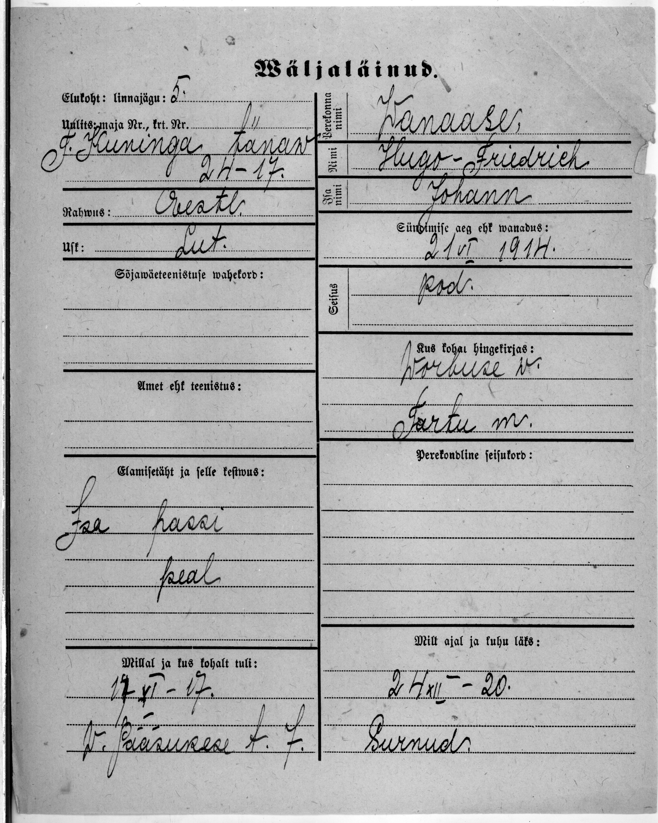 Wanaase, Hugo-Friedrich, Johann