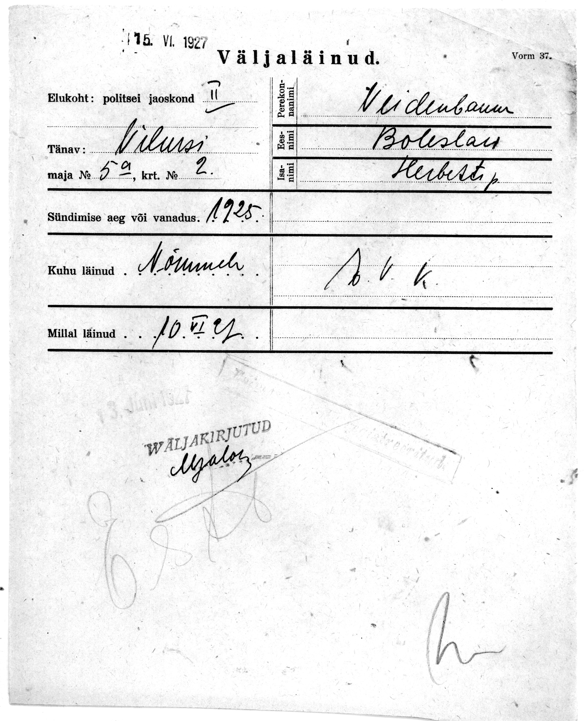 Veidenbaum, Boleslaw, Herbest