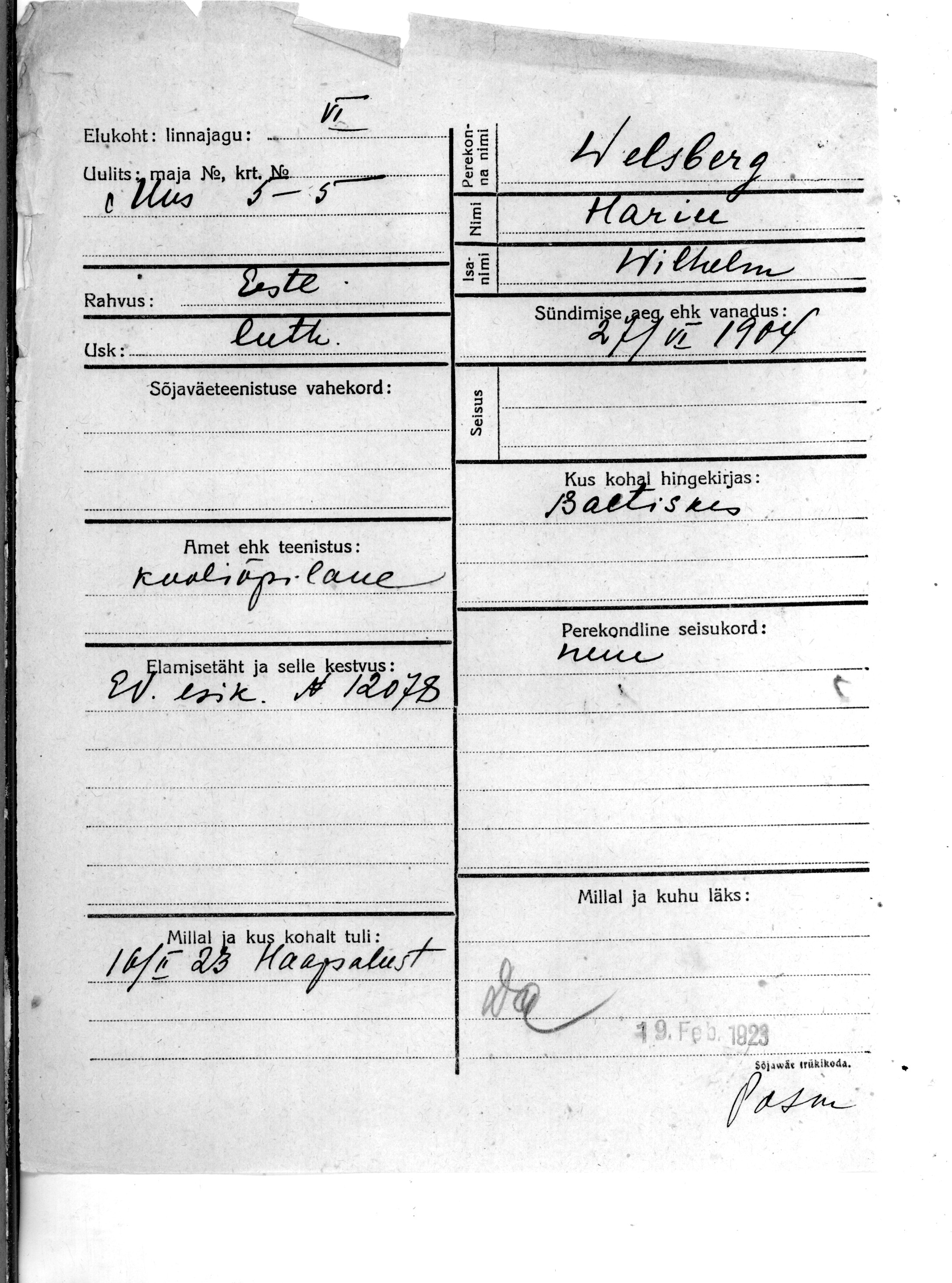 Welsberg, Hari, Wilhelm