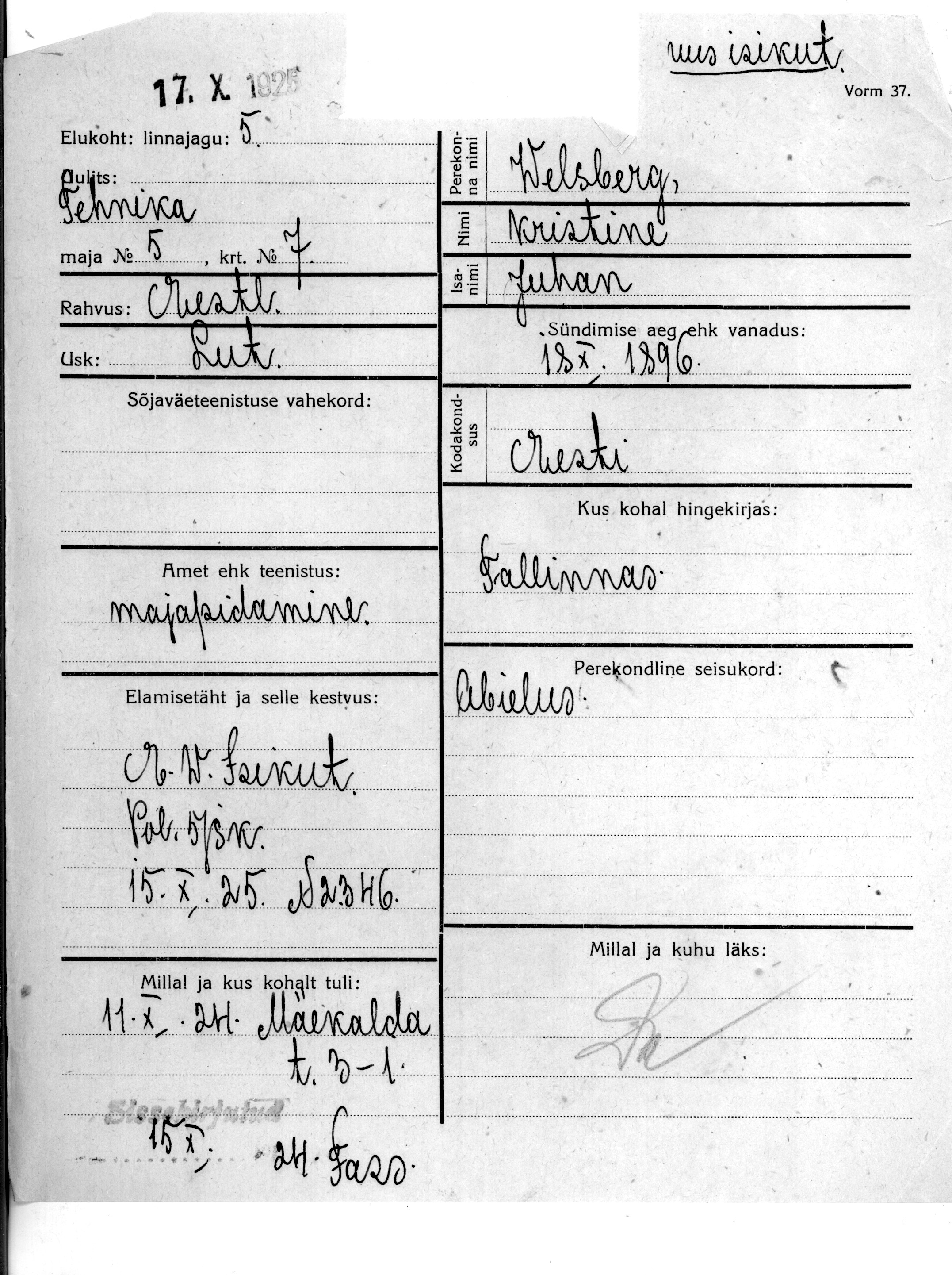 Welsberg, Kristine, Juhan