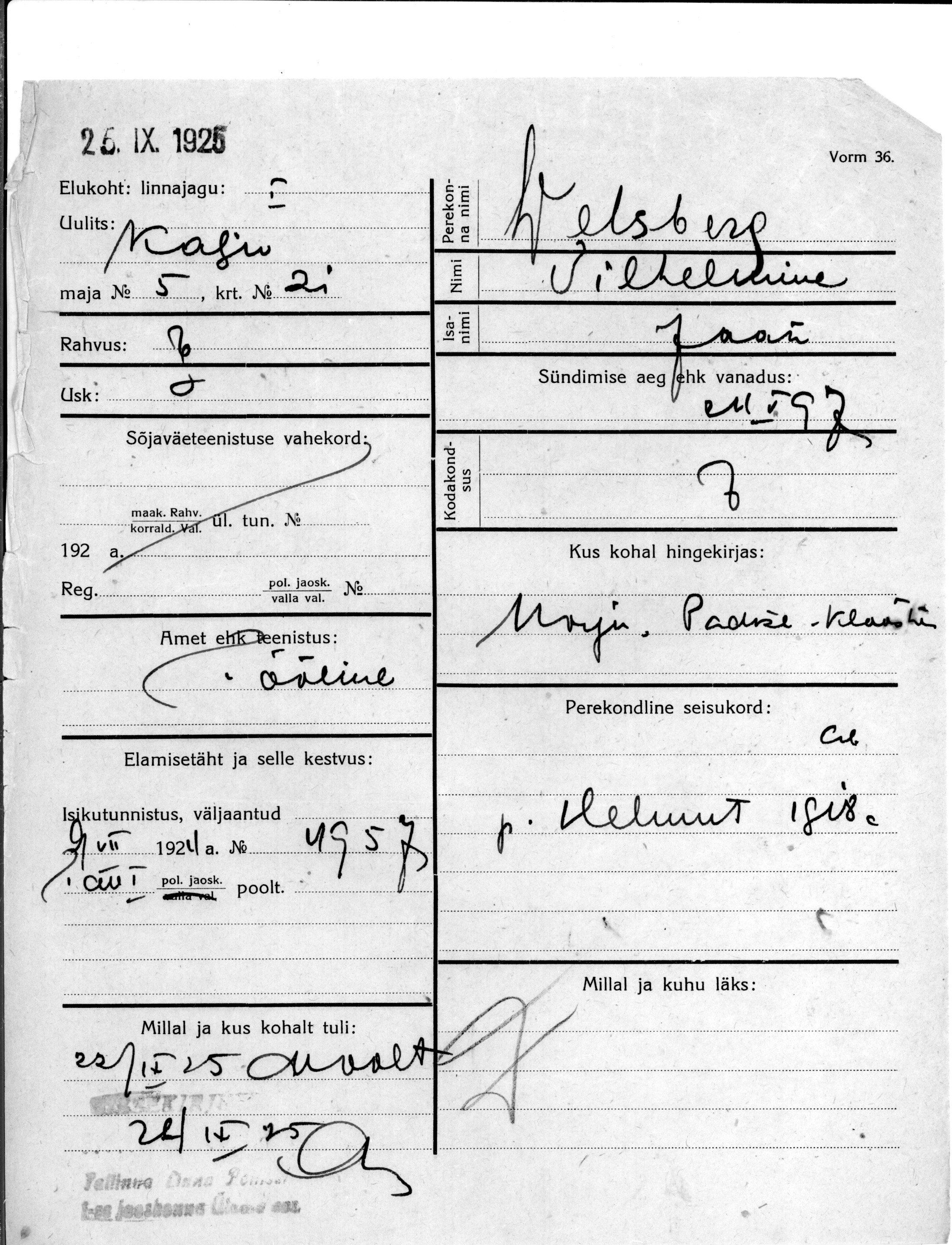 Welsberg, Vilhelmine, Jaan