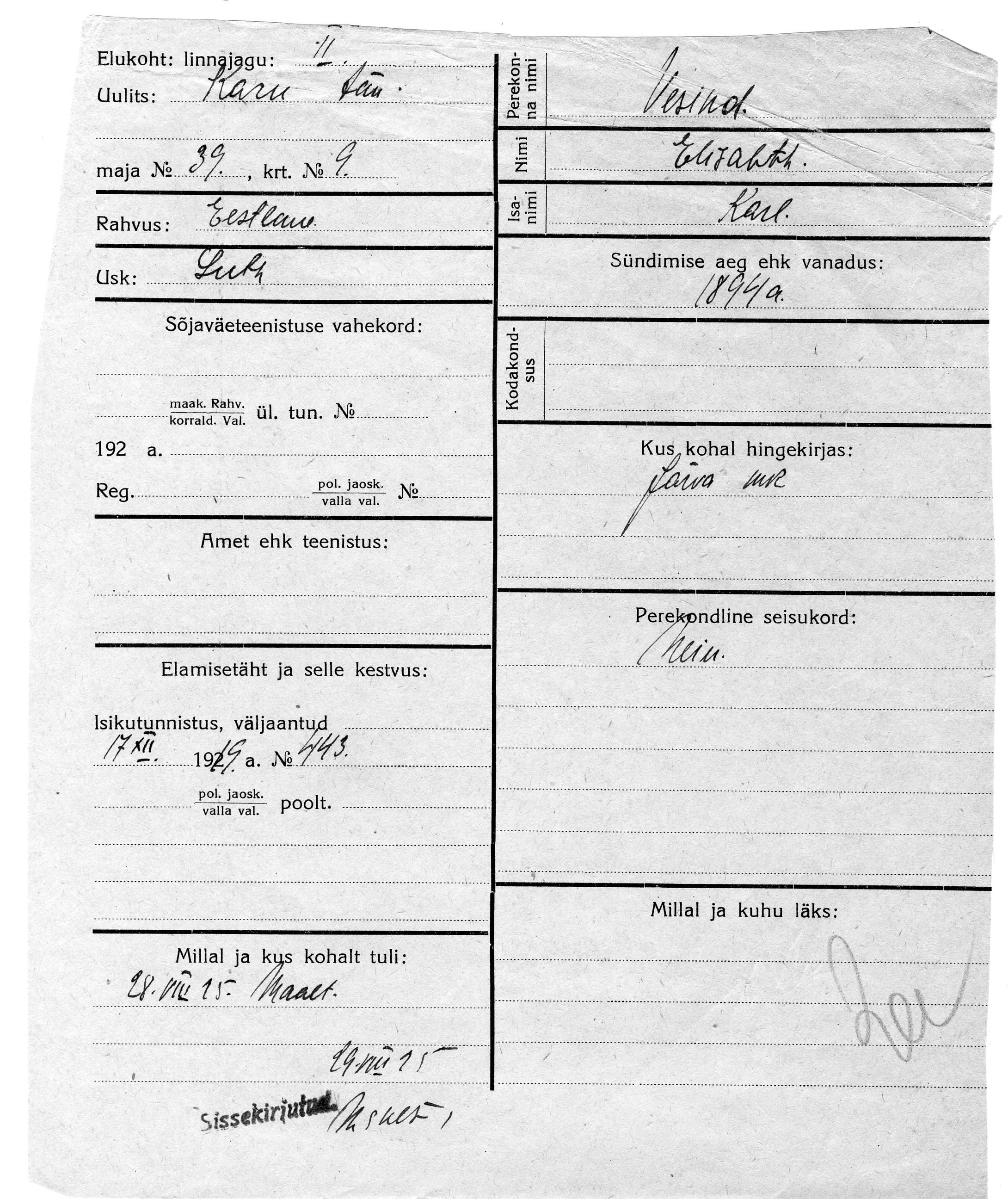 Vesind, Elisabeth, Karl