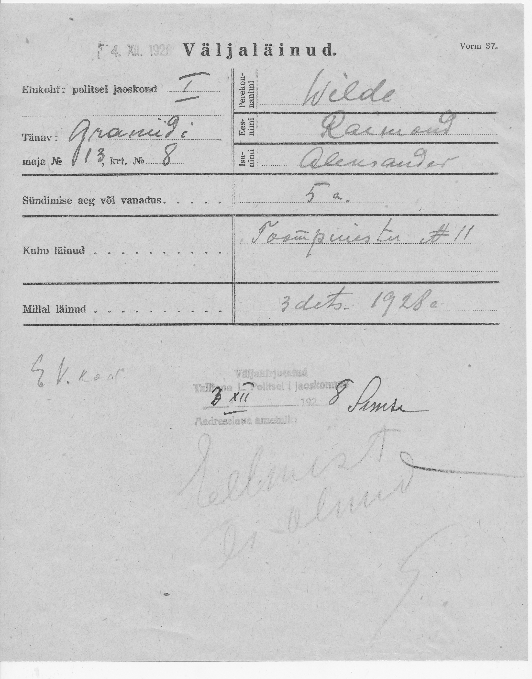 Wilde, Raimond, Aleksander