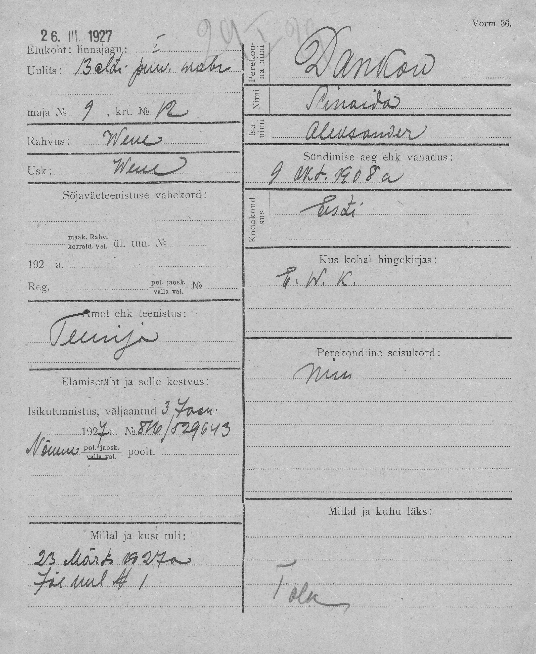 Dankow, Sinaida, Aleksander