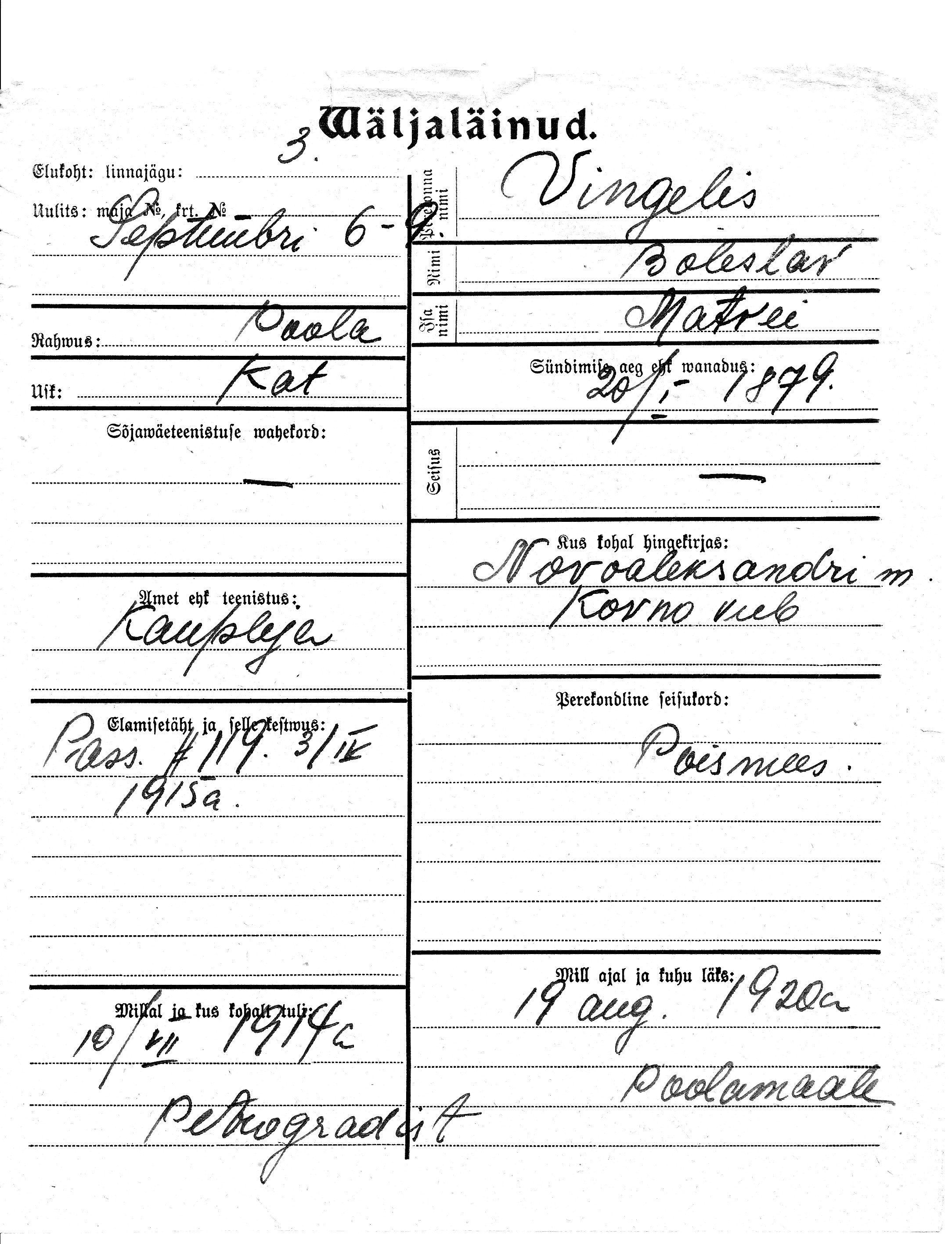 Vingelis, Boleslav, Matvei