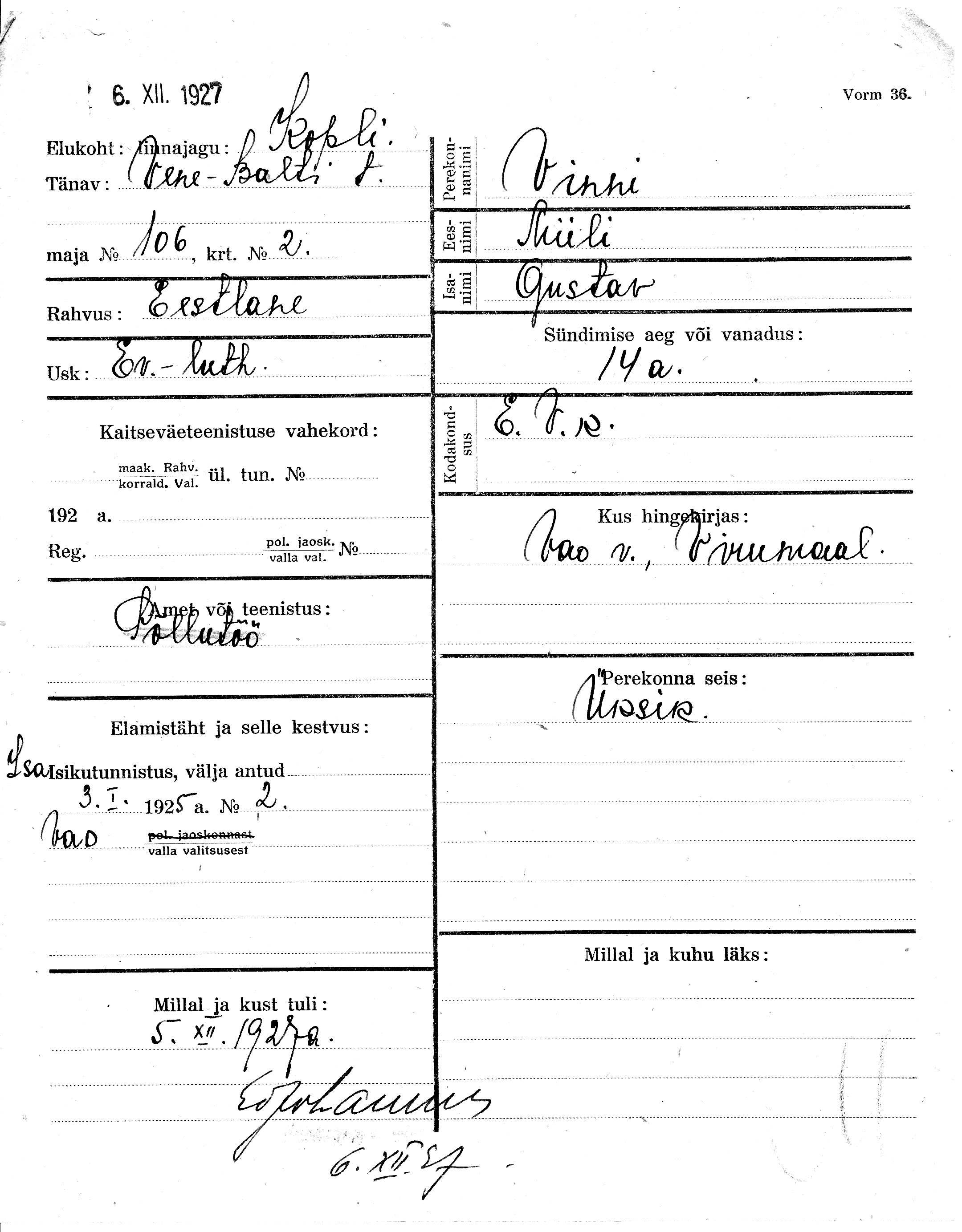 Vinni, Miili, Gustav