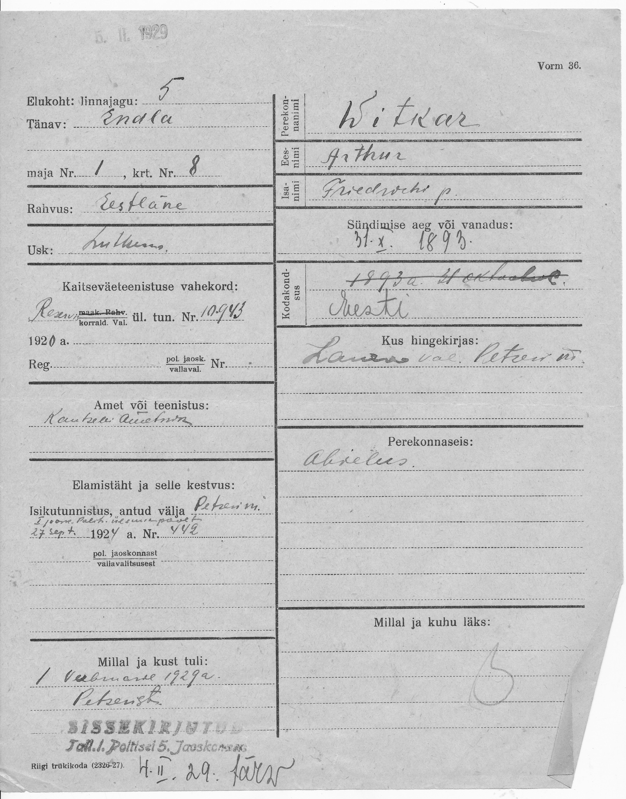 Witkar, Arthur, Friedrich