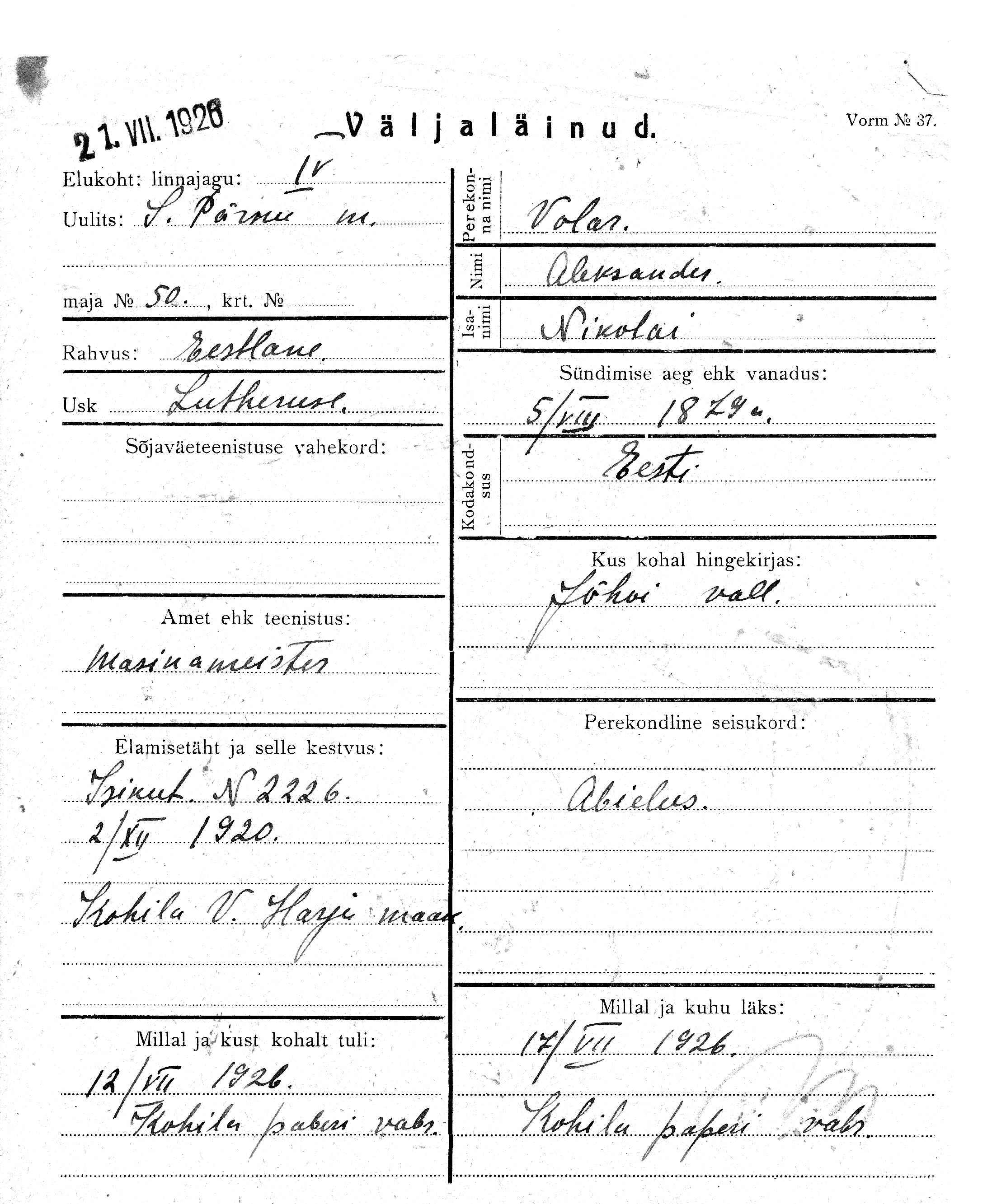 Volar, Aleksander, Nikolai