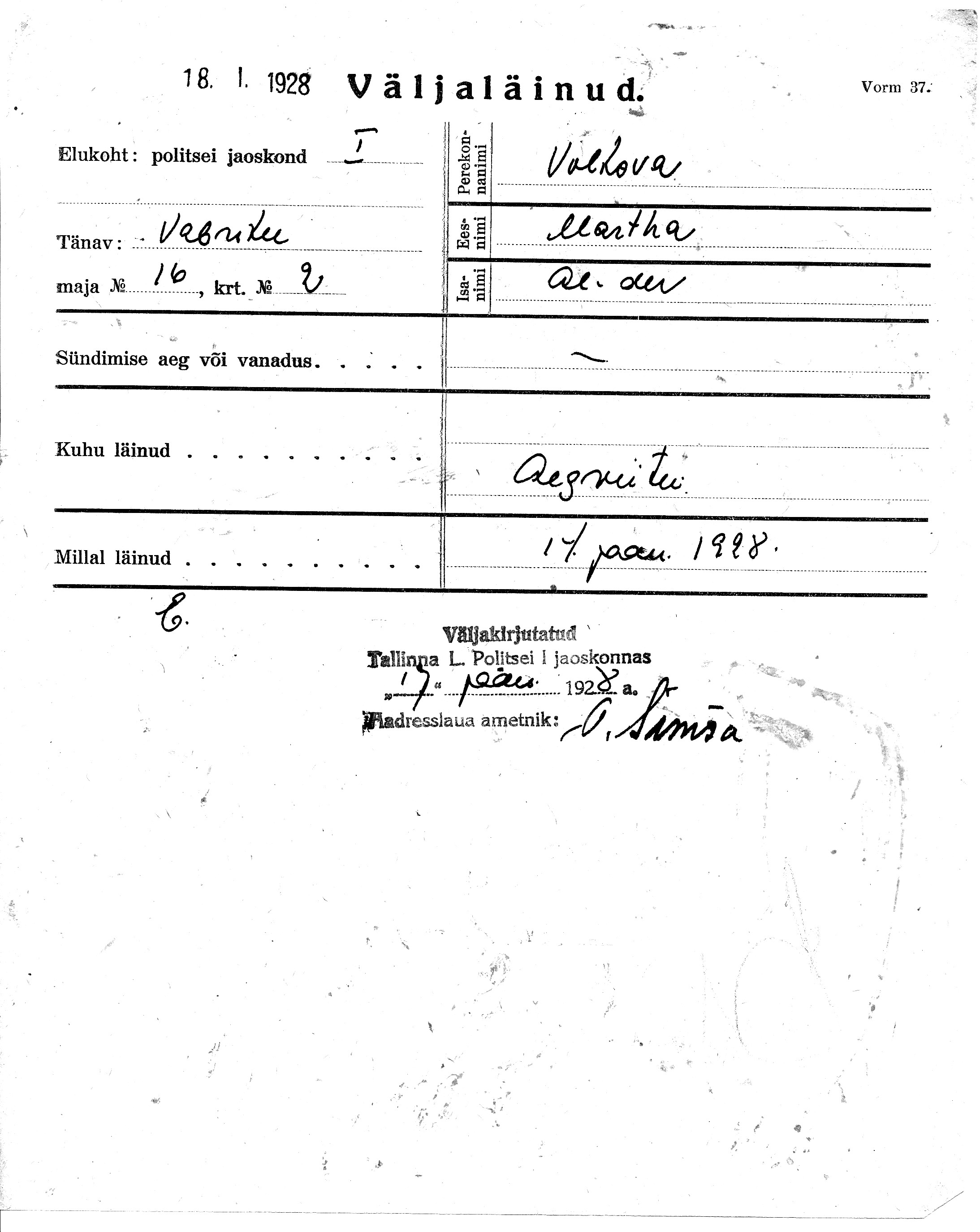 Volkova, Martha, Aleksander