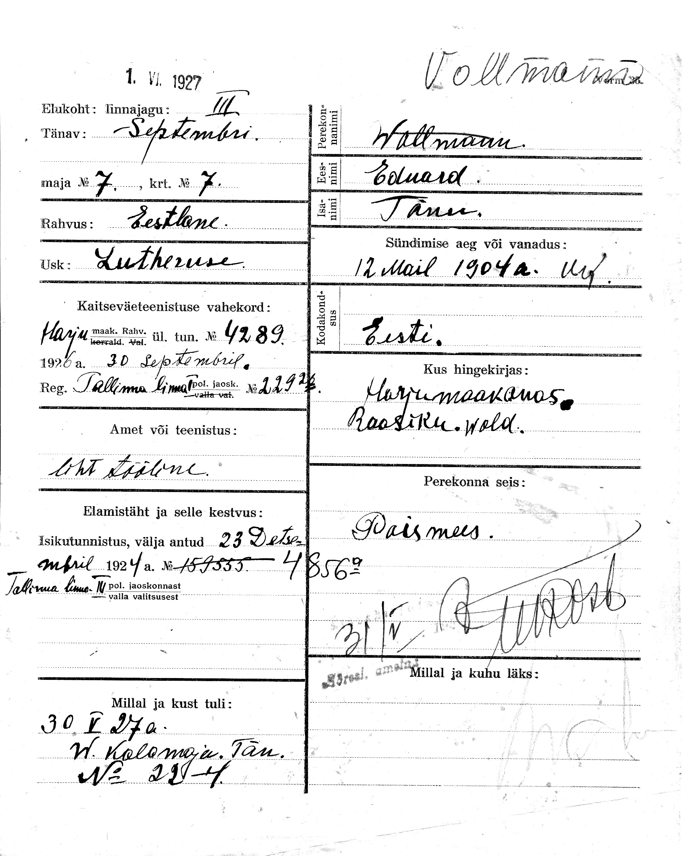 Vollmann, Eduard, Tõnu