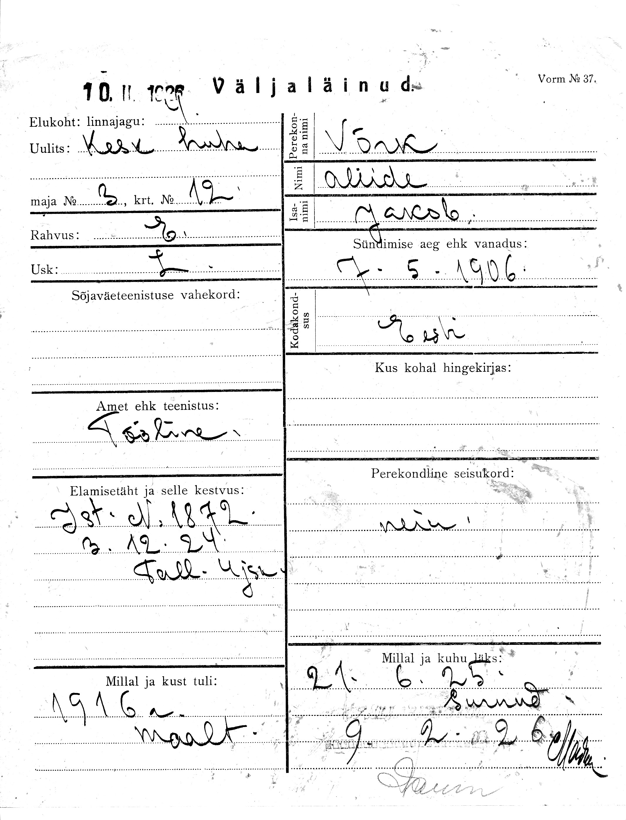 Võrk, Aliide, Jakob