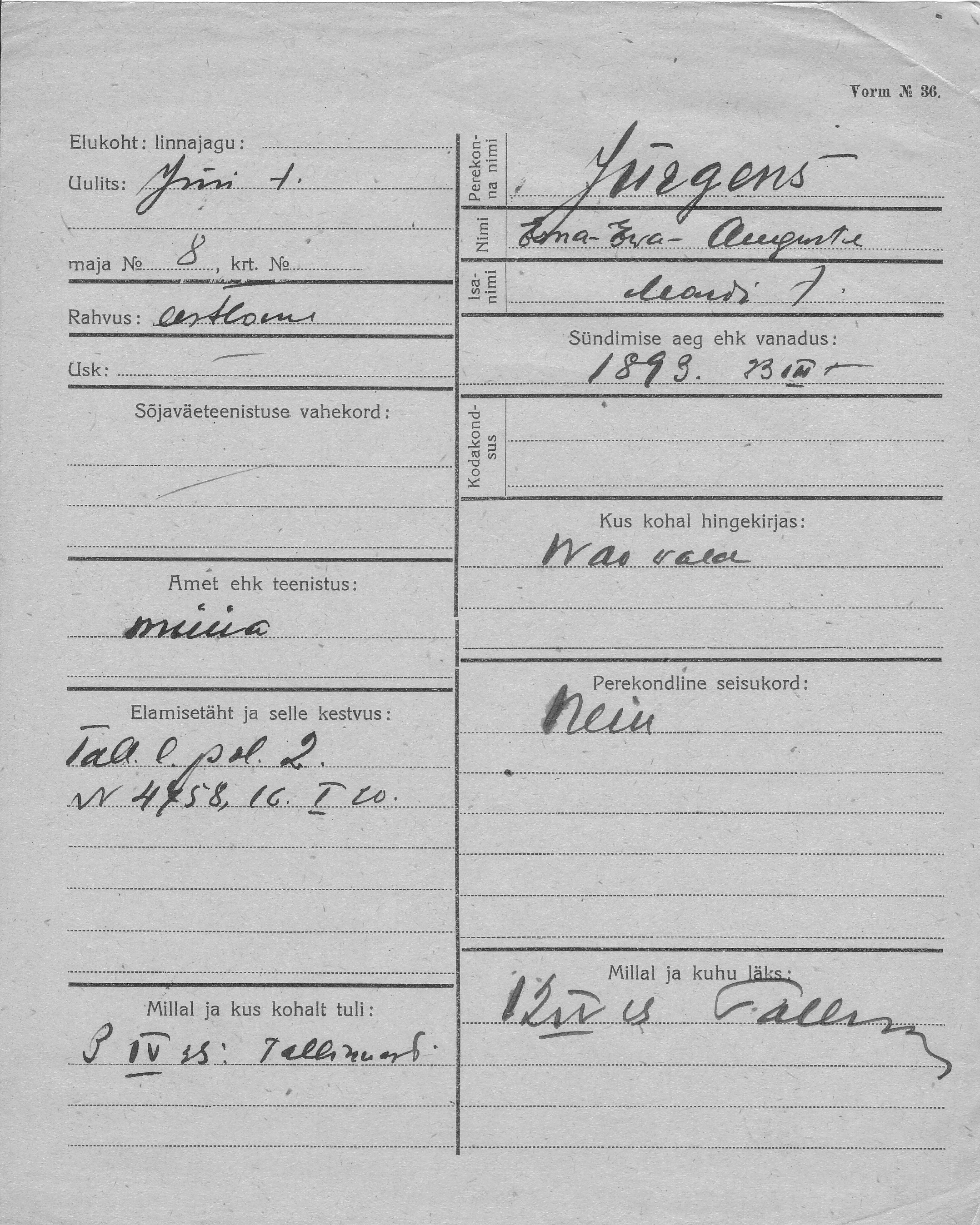 Jürgens, Erna-Ewa-Auguste, Mart