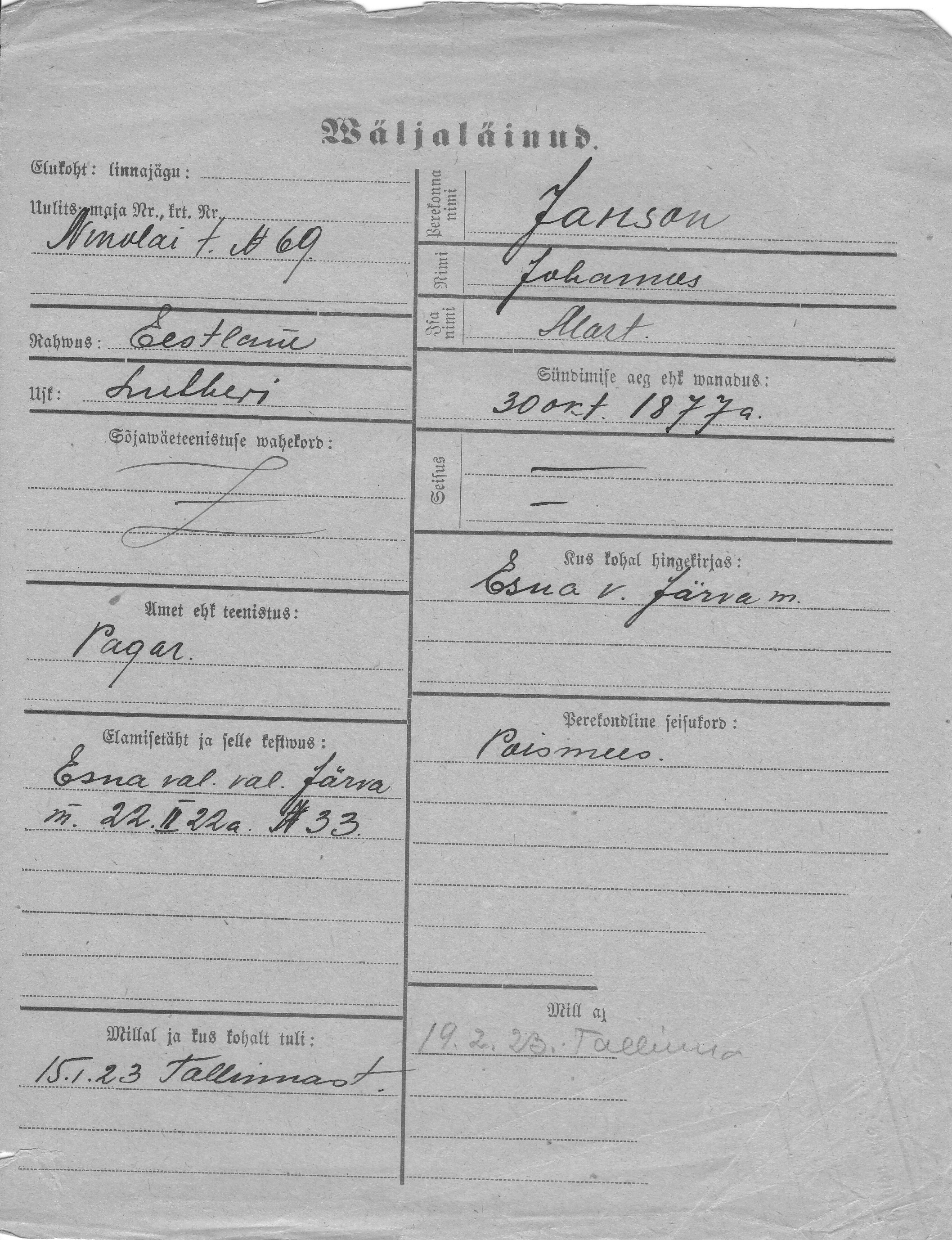 Janson, Johannes, Mart