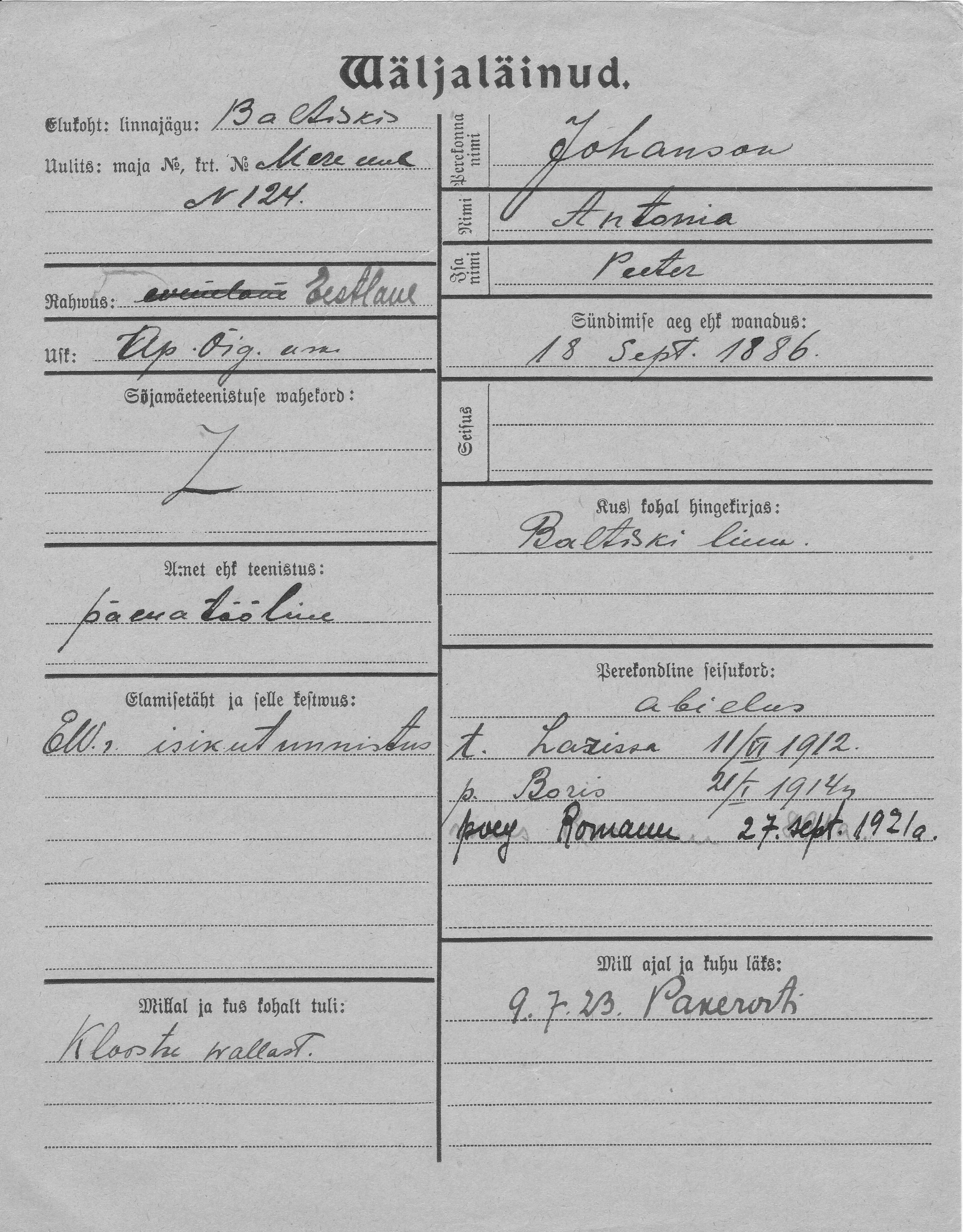 Johanson, Antonia, Peeter