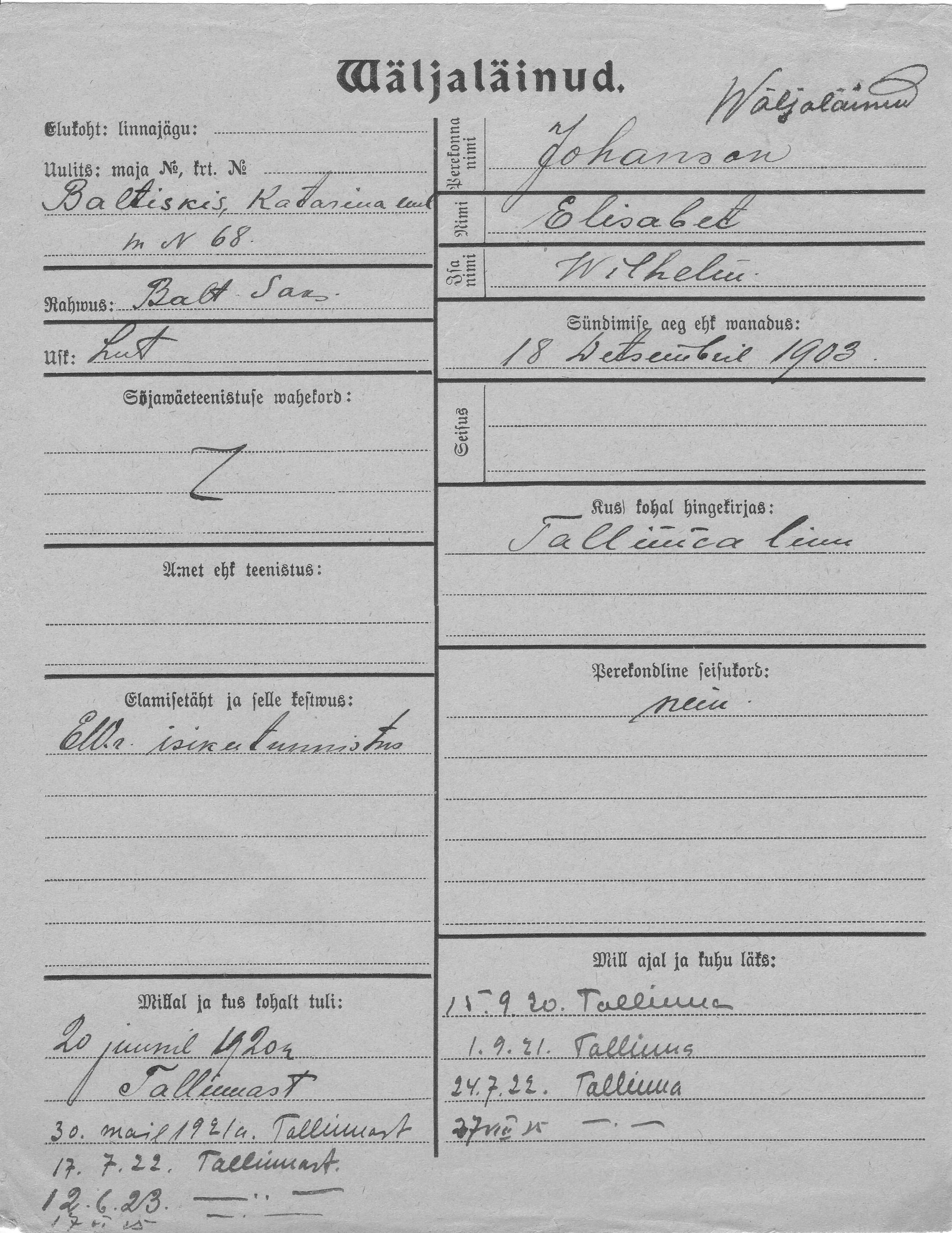 Johanson, Elisabet, Wilhelm