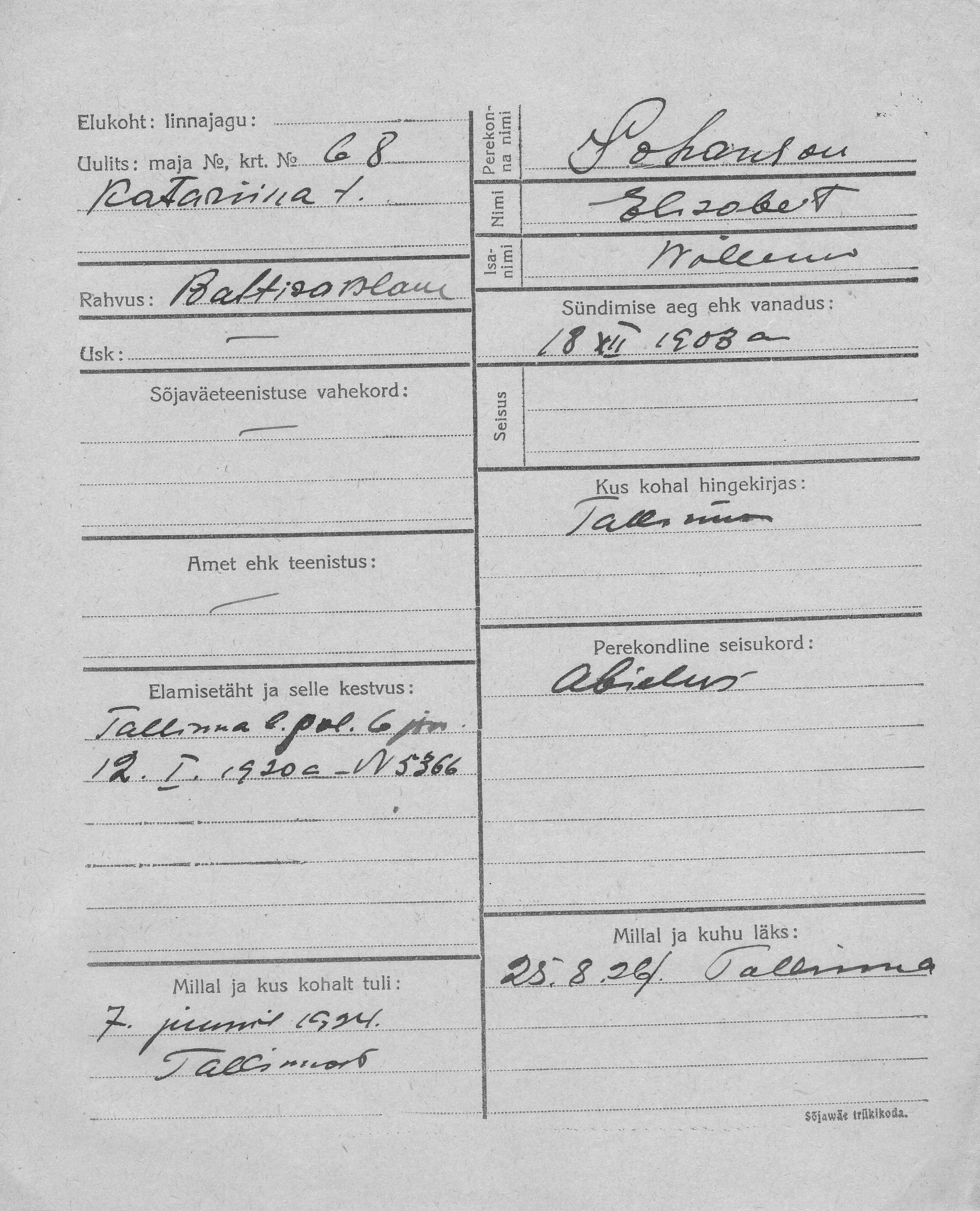 Johanson, Elisabet, Wilhelm