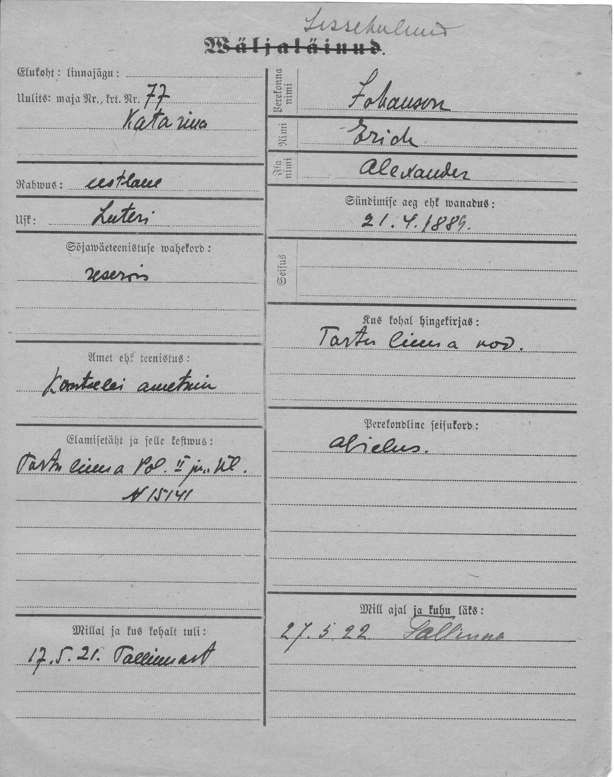 Johanson, Erich, Alexander