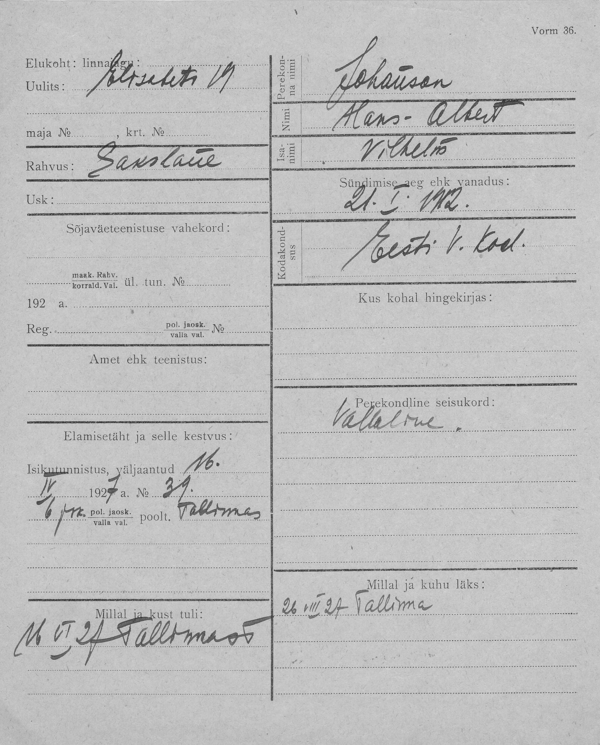 Johanson, Hans-Albert, Vilhelm