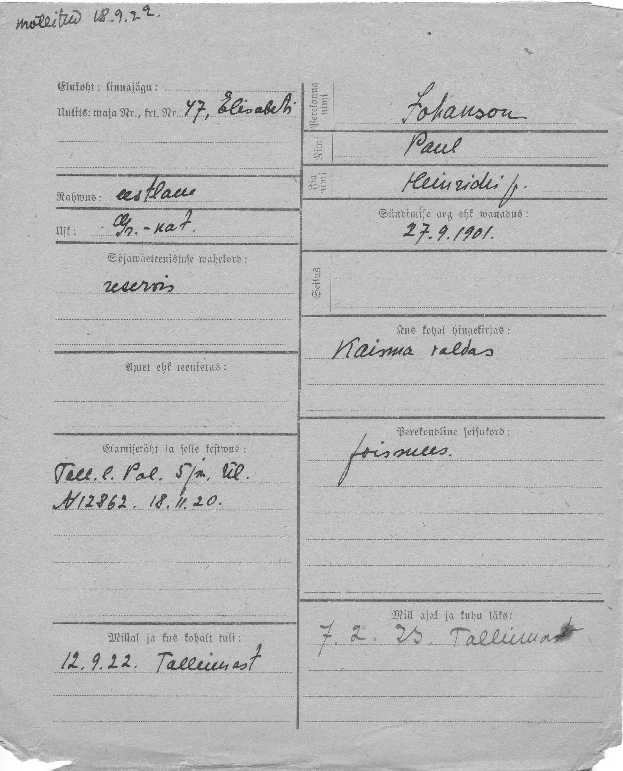 Johanson, Paul, Heinrich