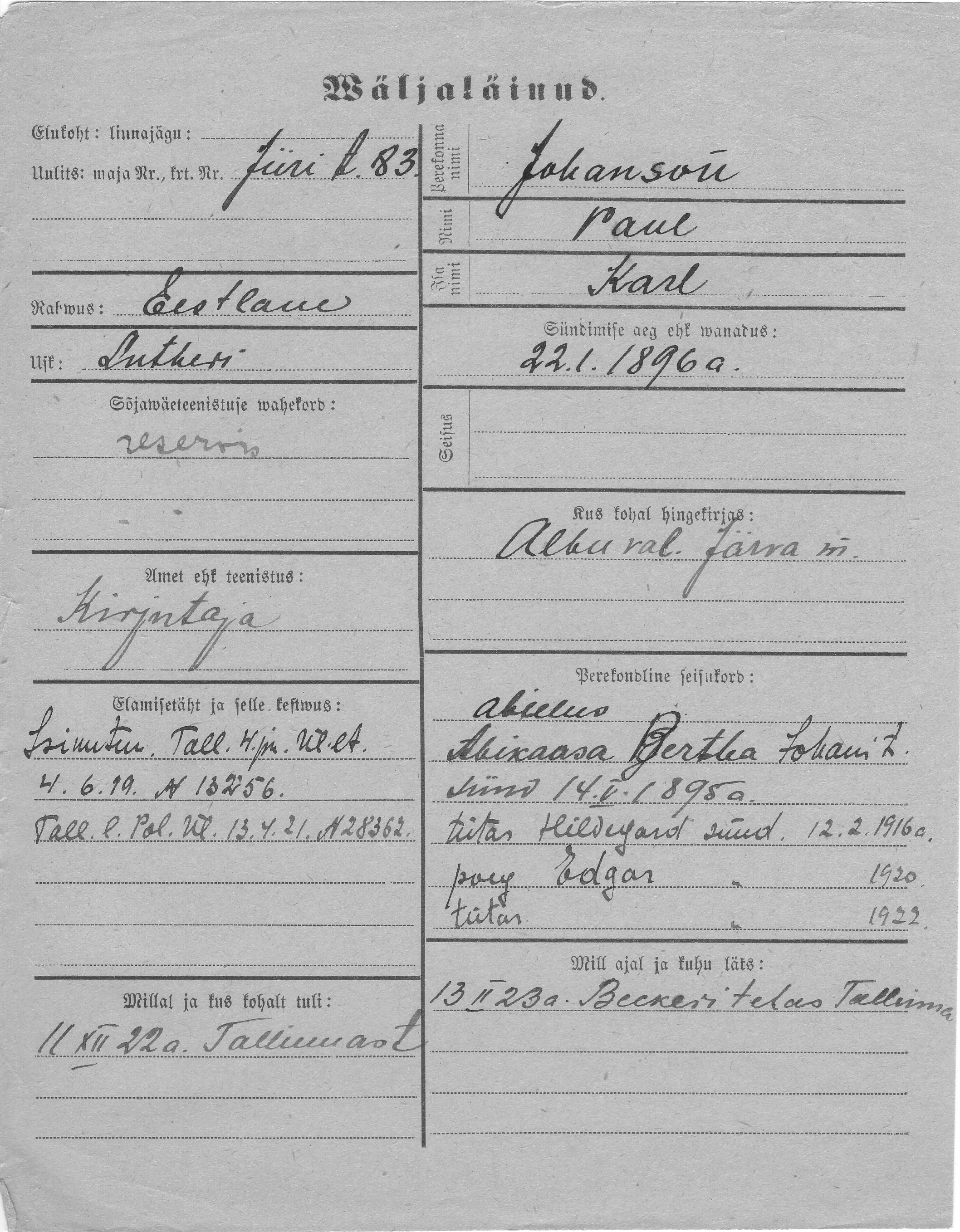 Johanson, Paul, Karl