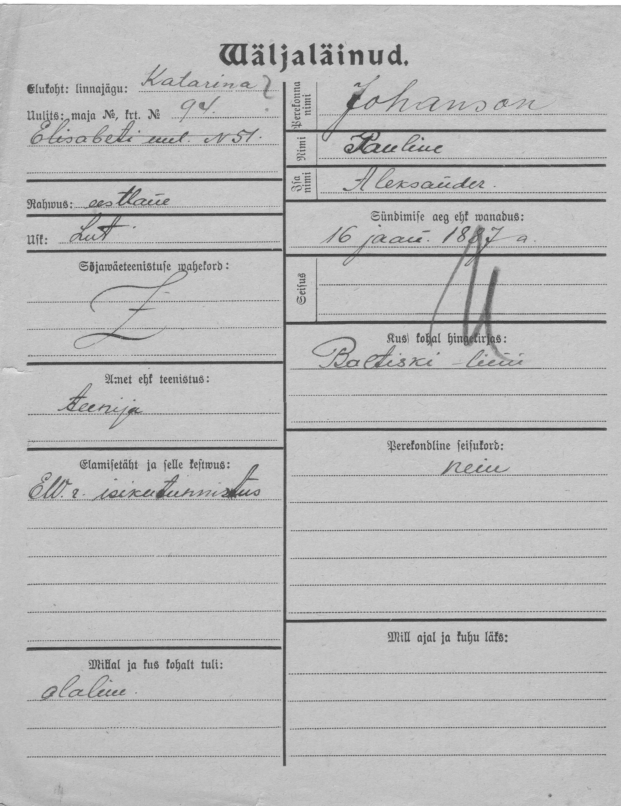 Johanson, Pauline, Aleksander