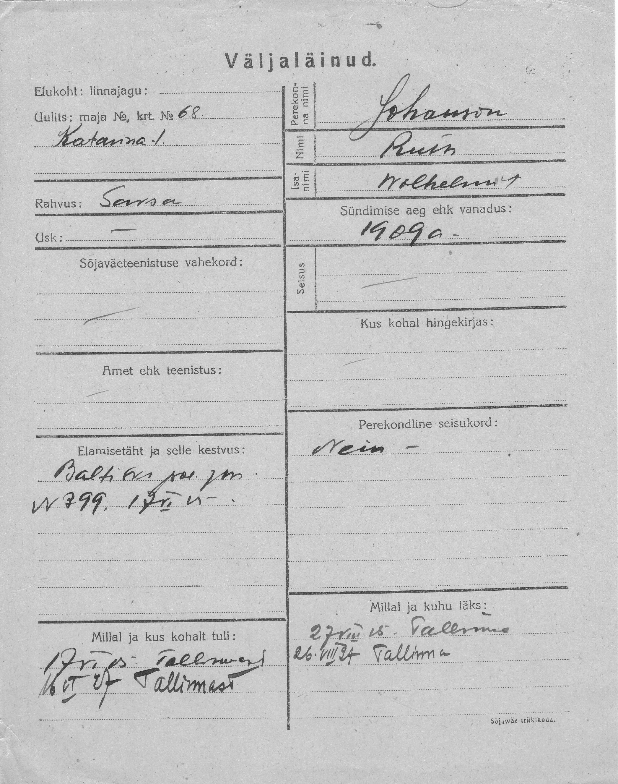 Johanson, Ruth, Wilhelm