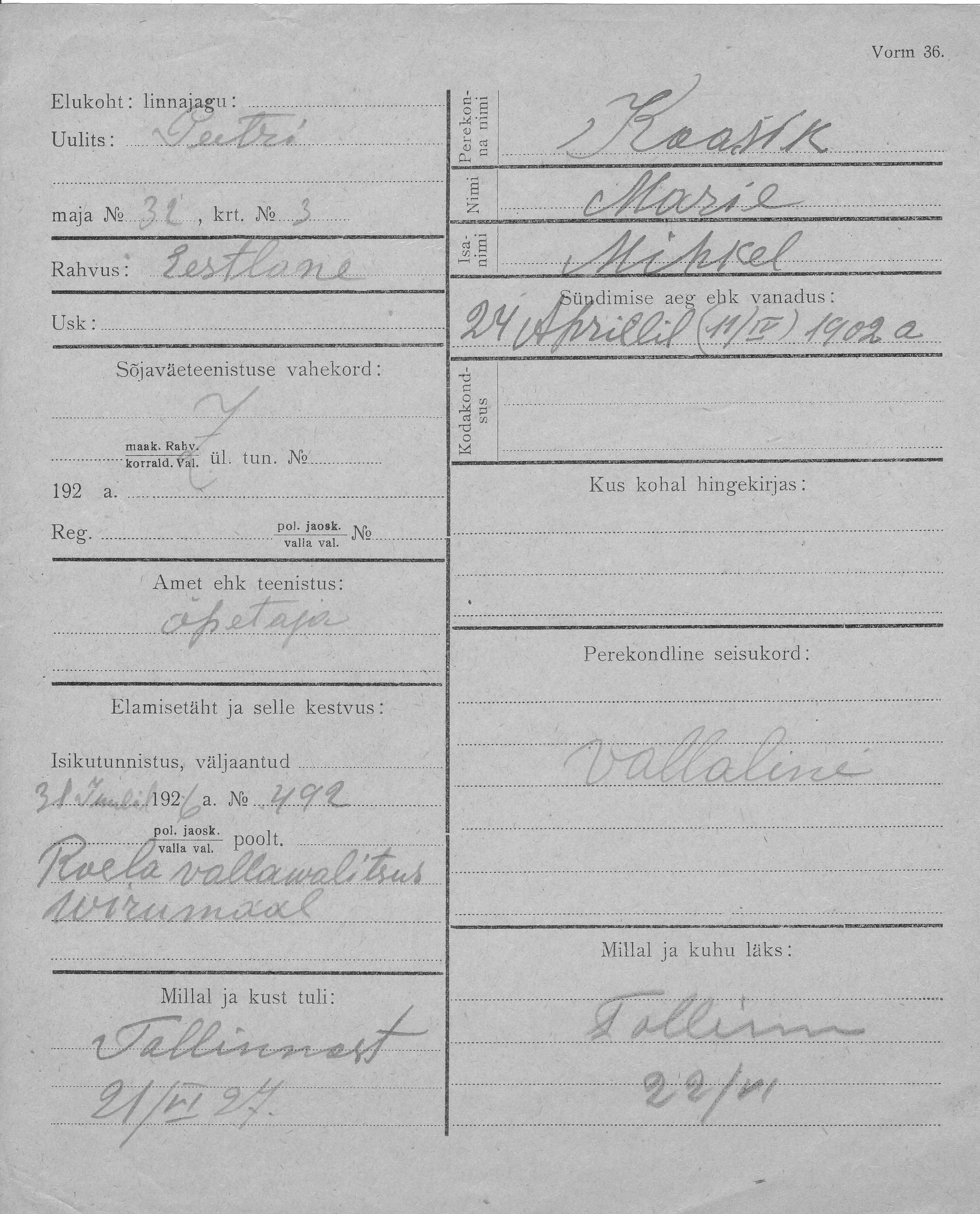 Kaasik, Marie, Mihkel