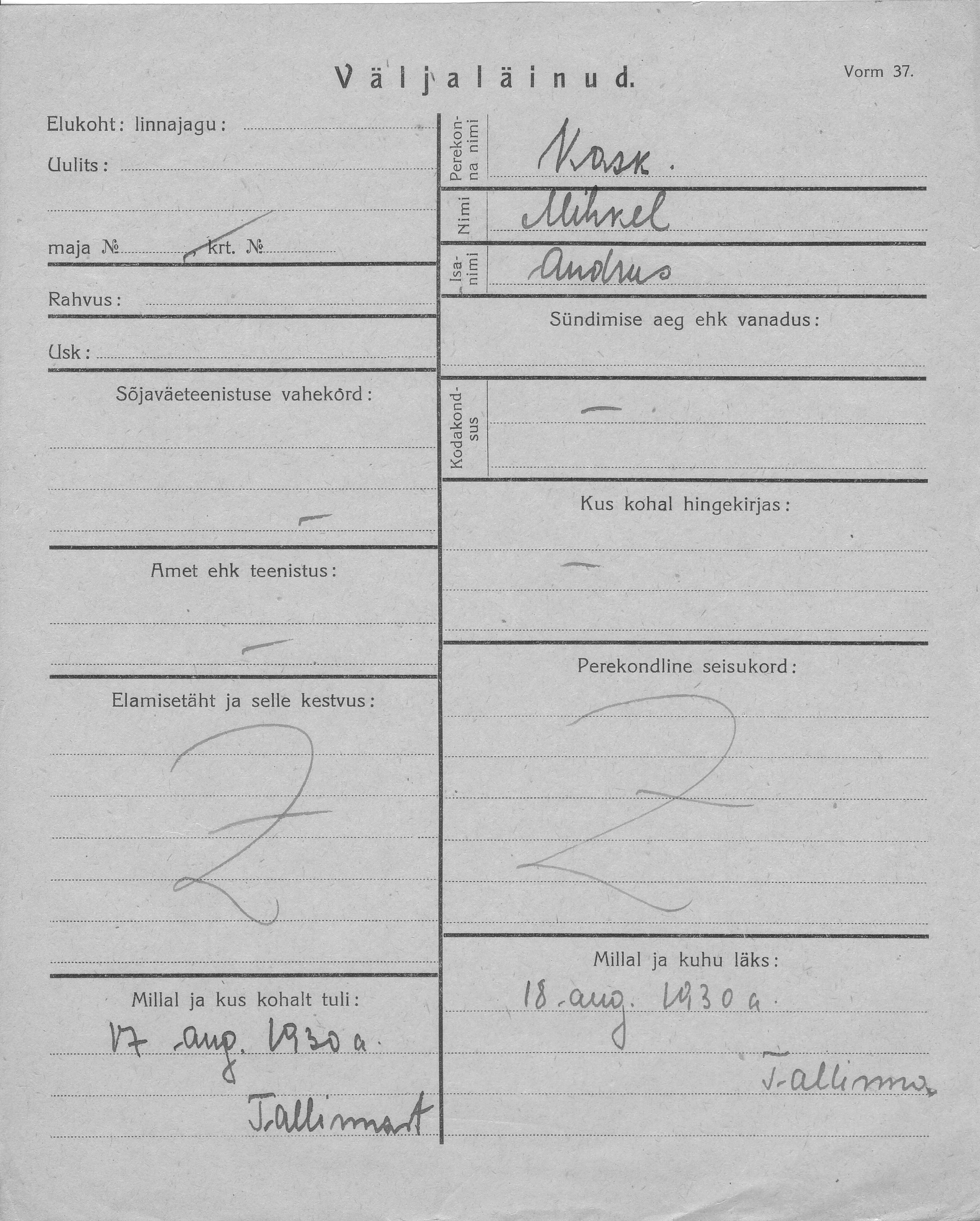 Kask, Mihkel, Andrus