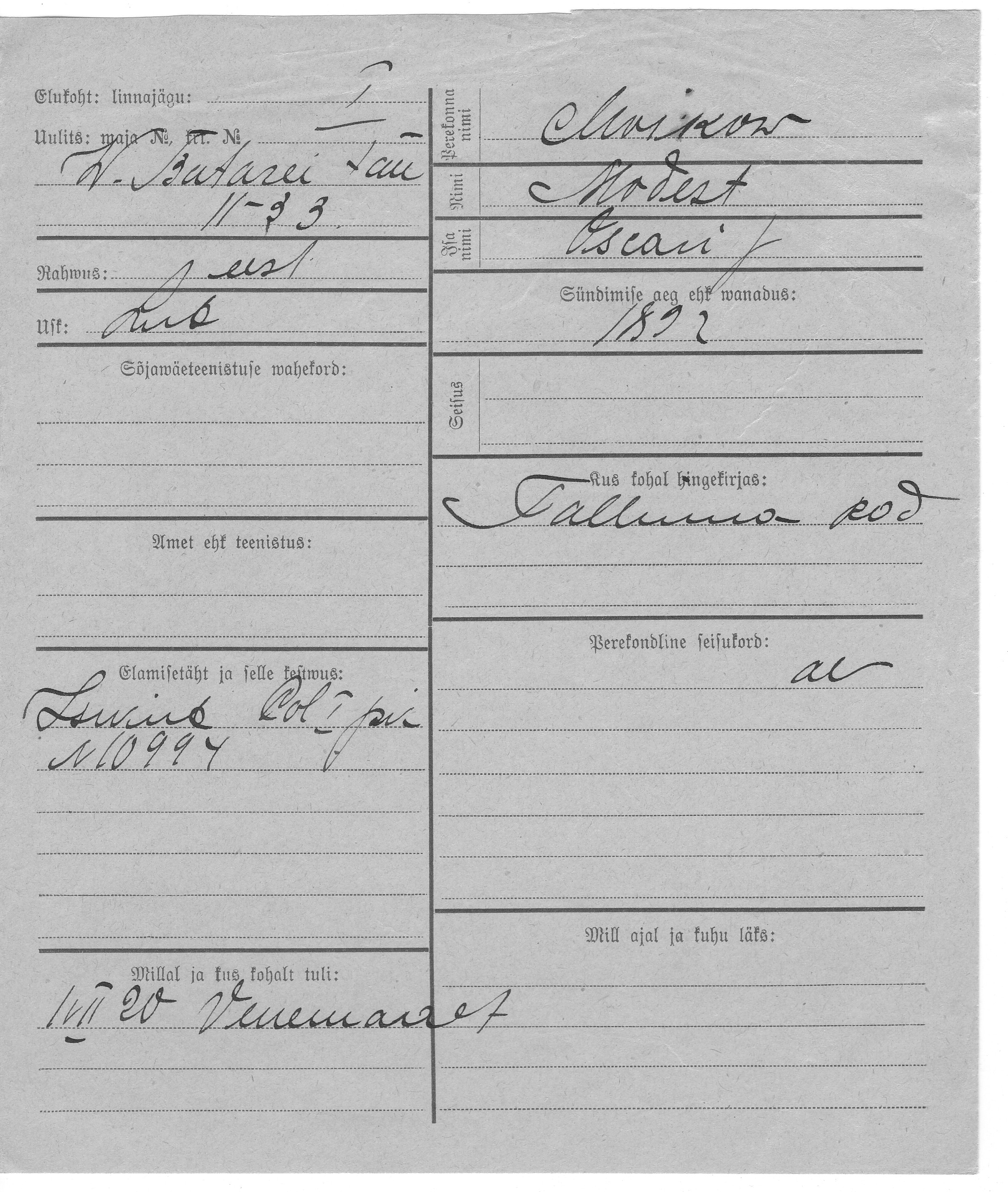 Moikow, Modest, Oscar